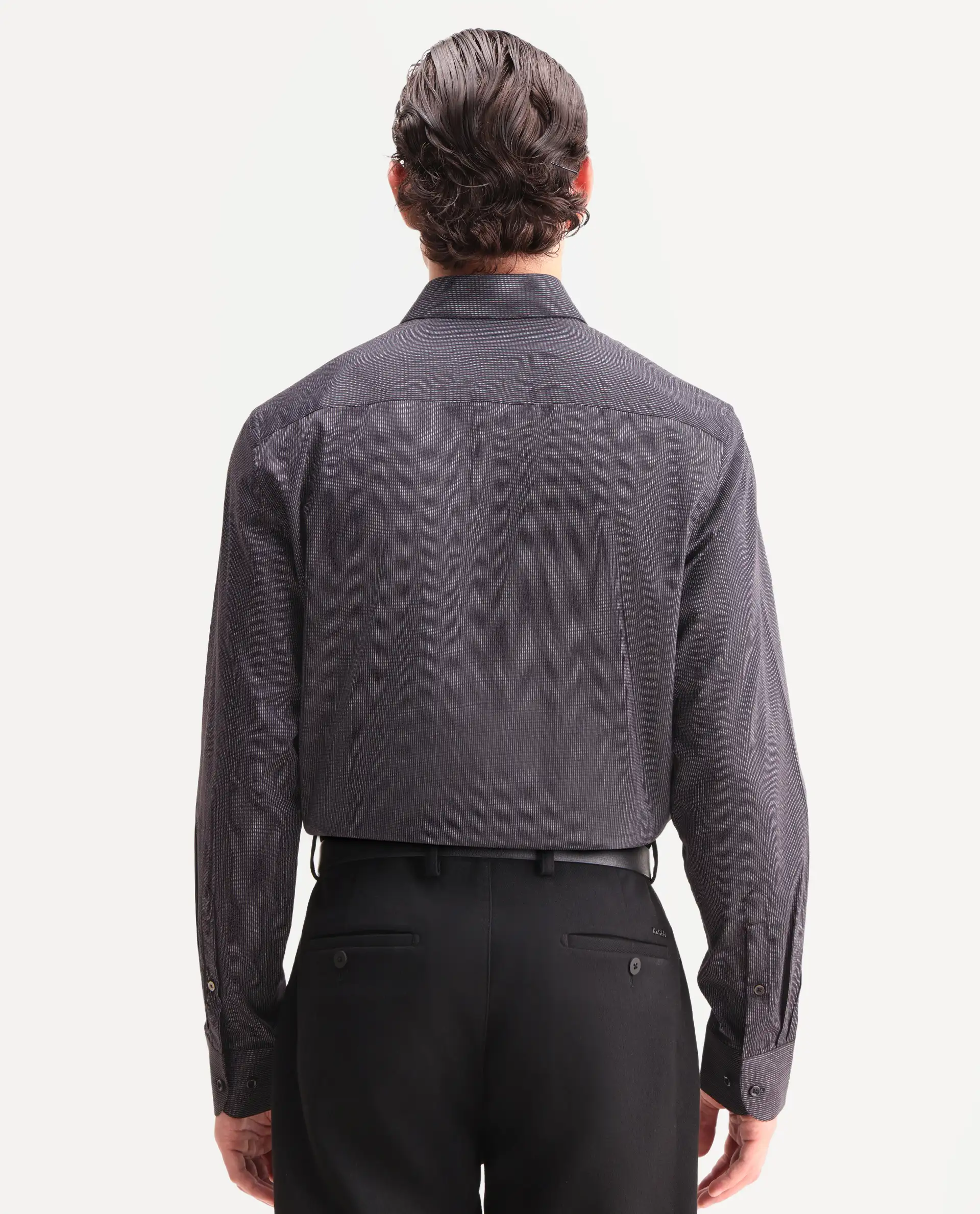 Rare Rabbit Men's Kent Black Cotton Fabric Full Sleeve Spread Collar Button Regular Plain Shirt - Image 7