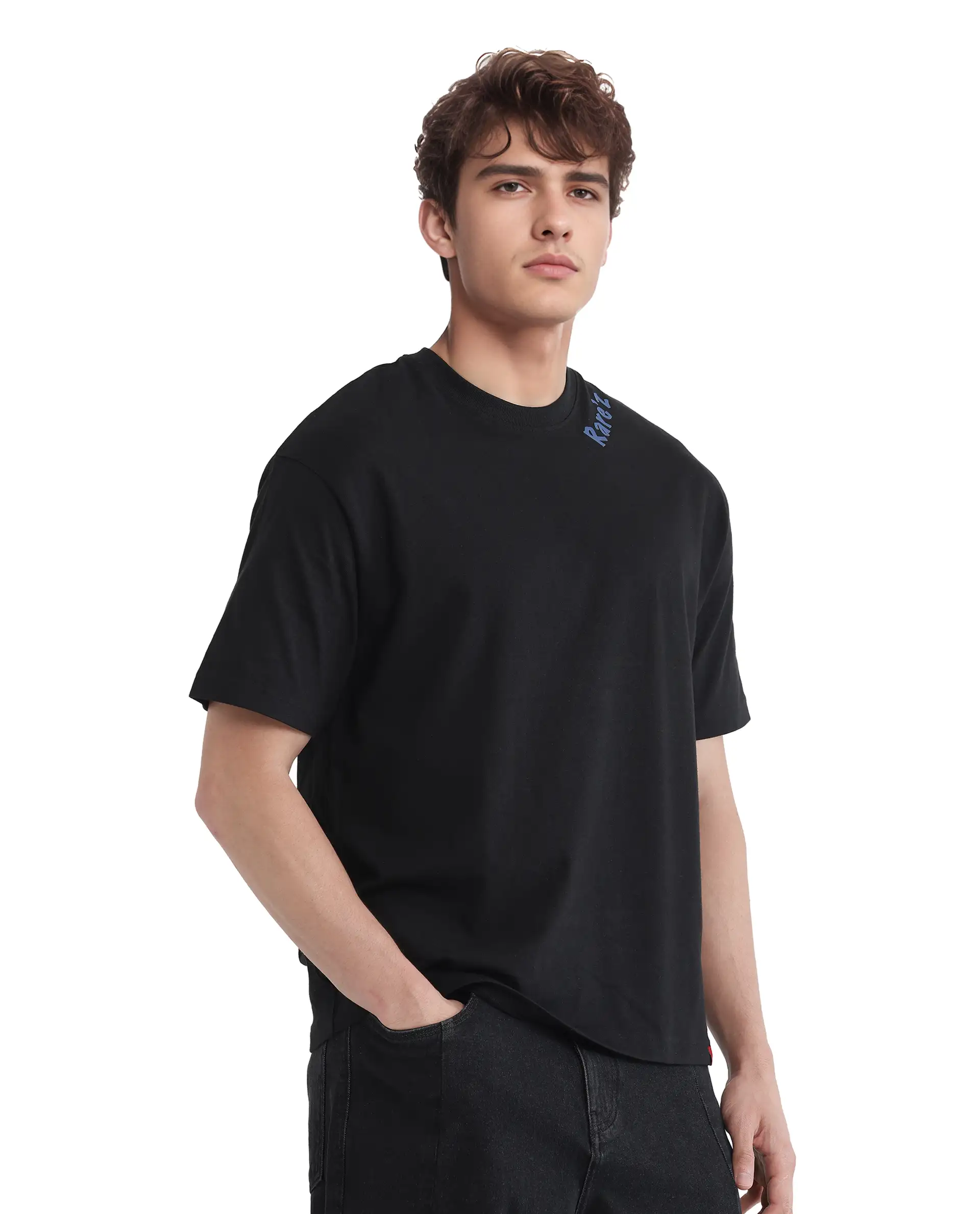 Rare Rabbit Men's Kent Black Cotton Graphic Print Oversized Fit Half Sleeve Crew Neck T-Shirt - Image 5