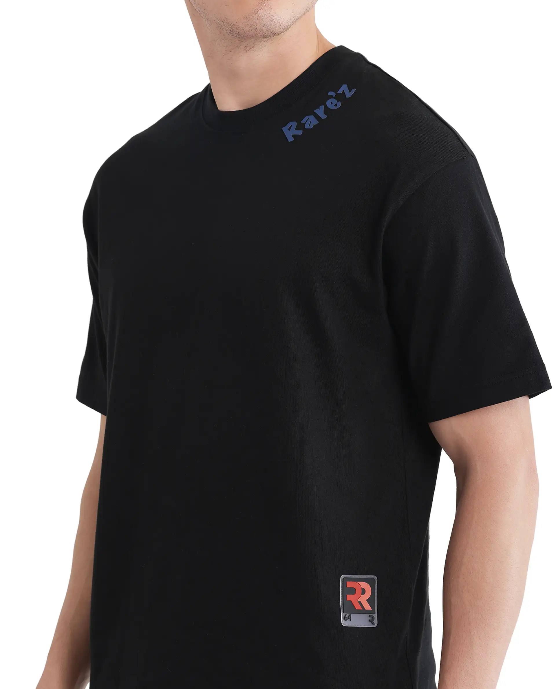 Rare Rabbit Men's Kent Black Cotton Graphic Print Oversized Fit Half Sleeve Crew Neck T-Shirt - Image 7