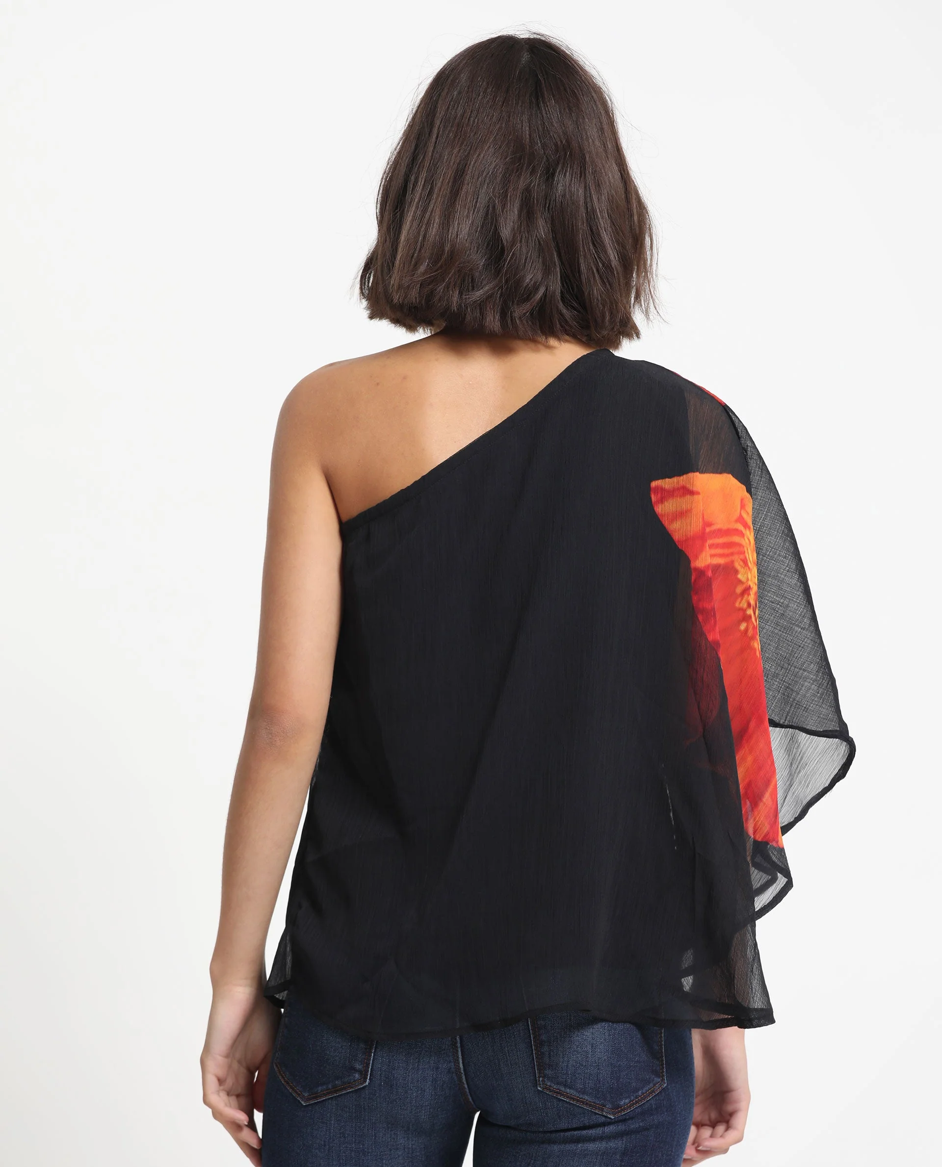 Rareism Women's Kente Black Polyester Tube Neck Floral Print Flared Sleeve Slim Fit Top - Image 14