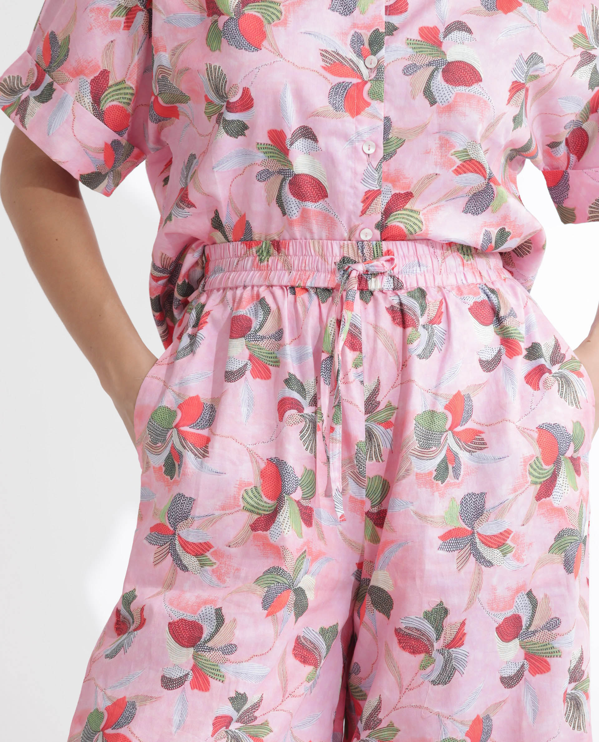 Rareism Women's Kentoy-B Light Pink Cotton Floral Print Ankle Length Flared Trouser - Image 13