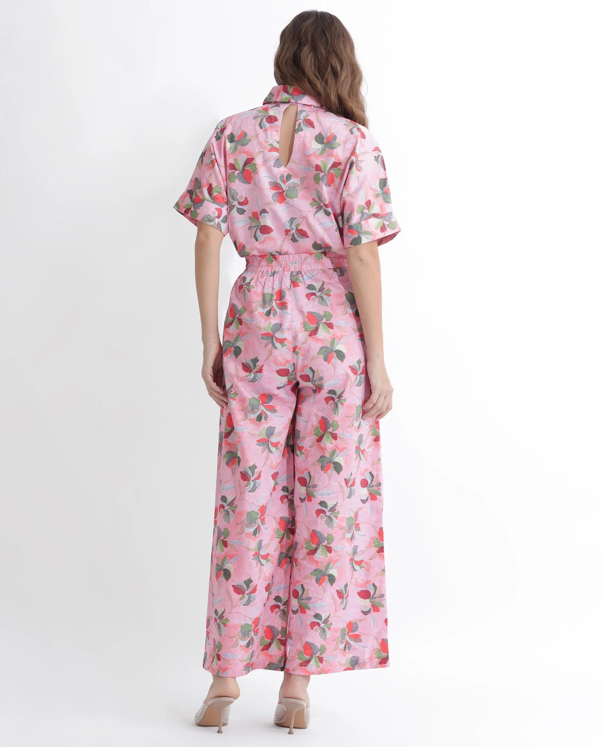 Rareism Women's Kentoy-B Light Pink Cotton Floral Print Ankle Length Flared Trouser - Image 15