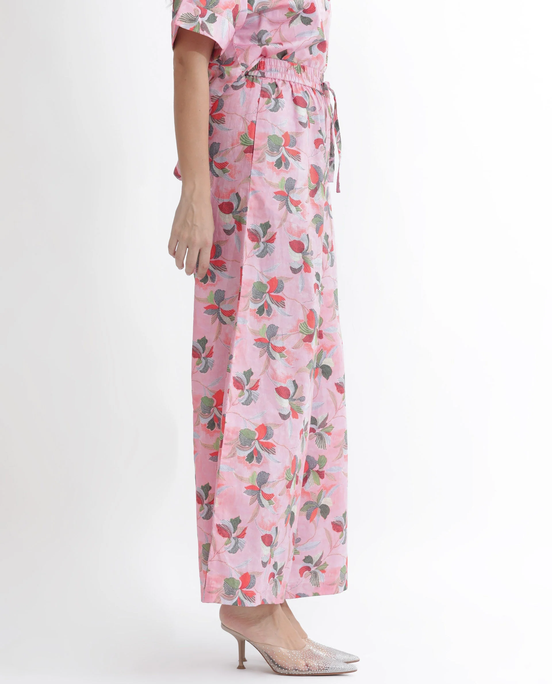 Rareism Women's Kentoy-B Light Pink Cotton Floral Print Ankle Length Flared Trouser - Image 6