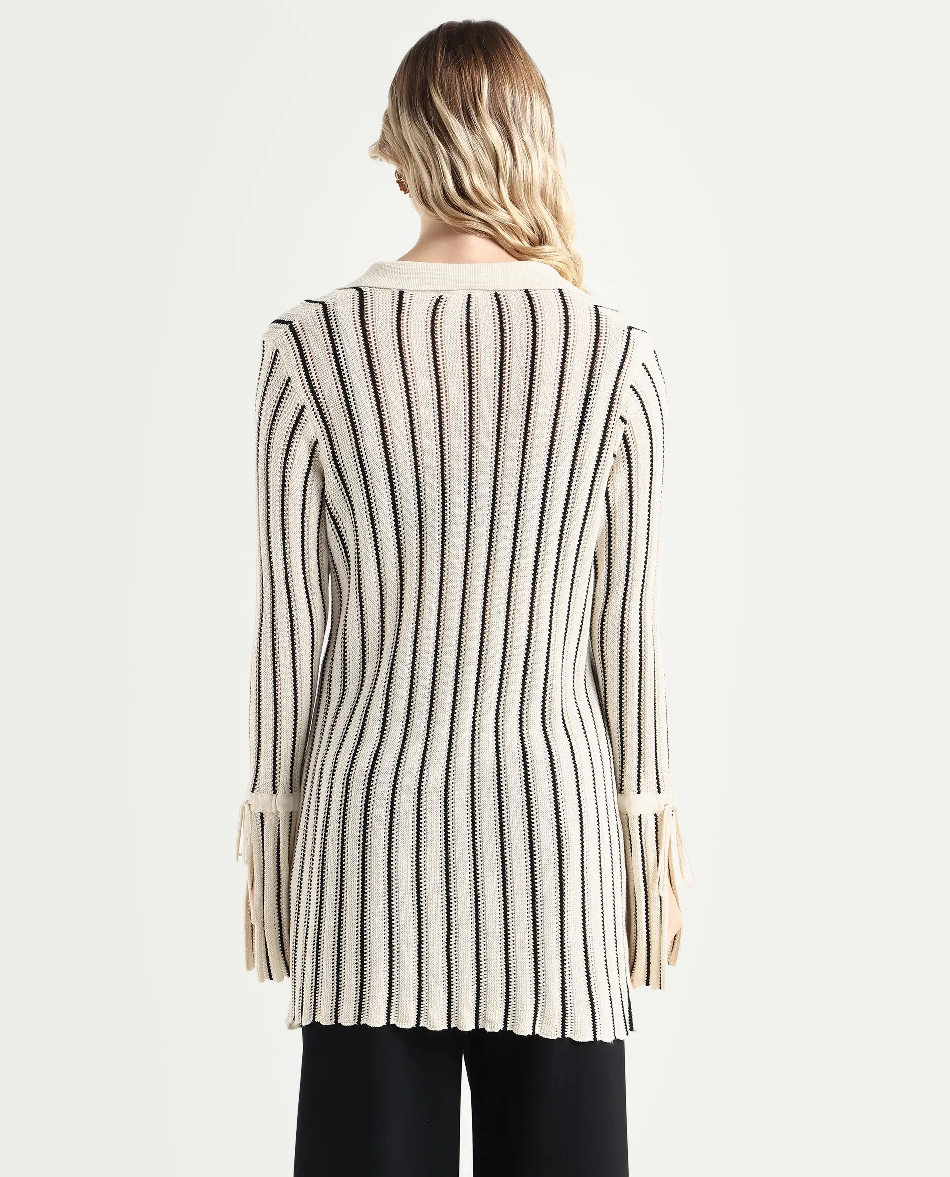 Rareism Women's Kentya White Viscose Johnny Collar Striped Regular Fit Shrug - Image 7