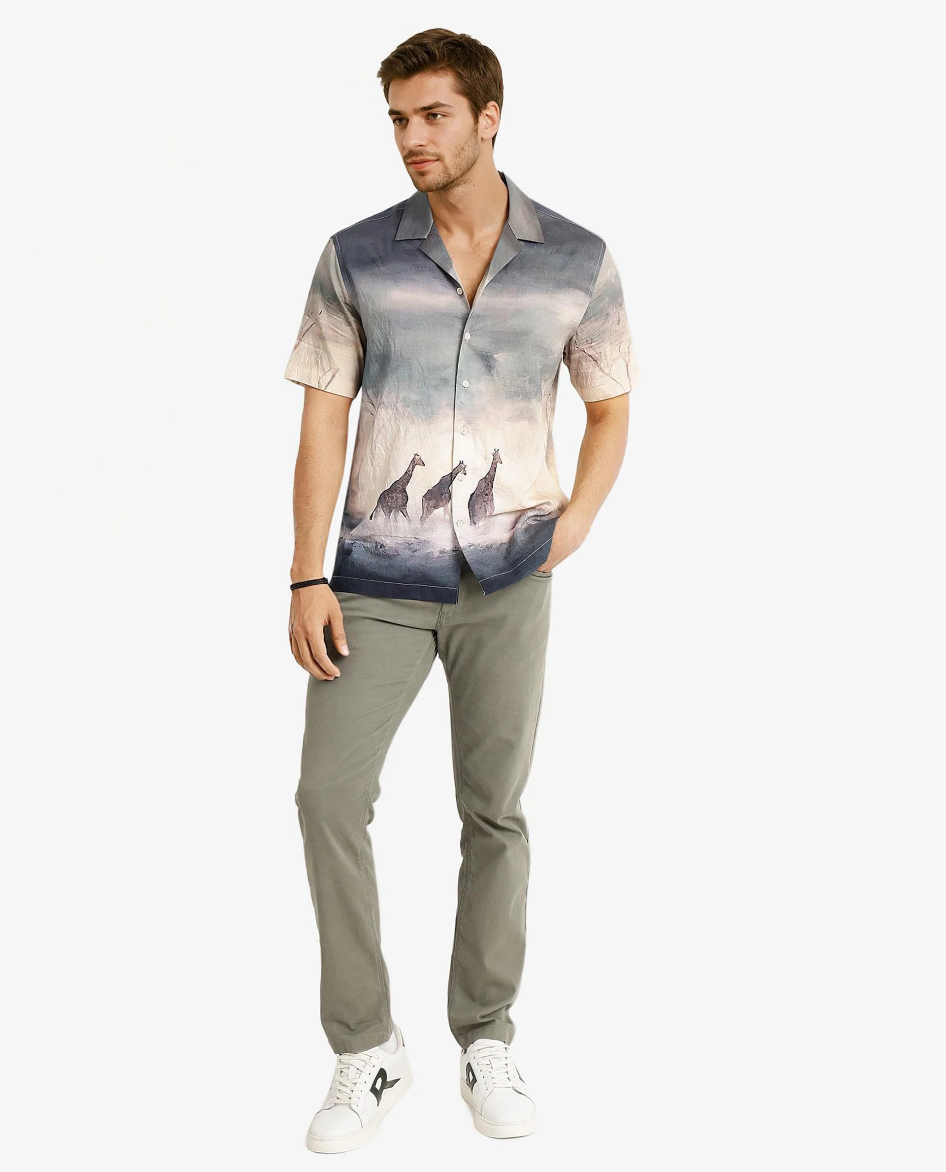Rare Rabbit Men's Kenya Dusky Green Viscose Animal Print Boxy Fit Half Sleeve Cuban Collar Shirt - Image 2