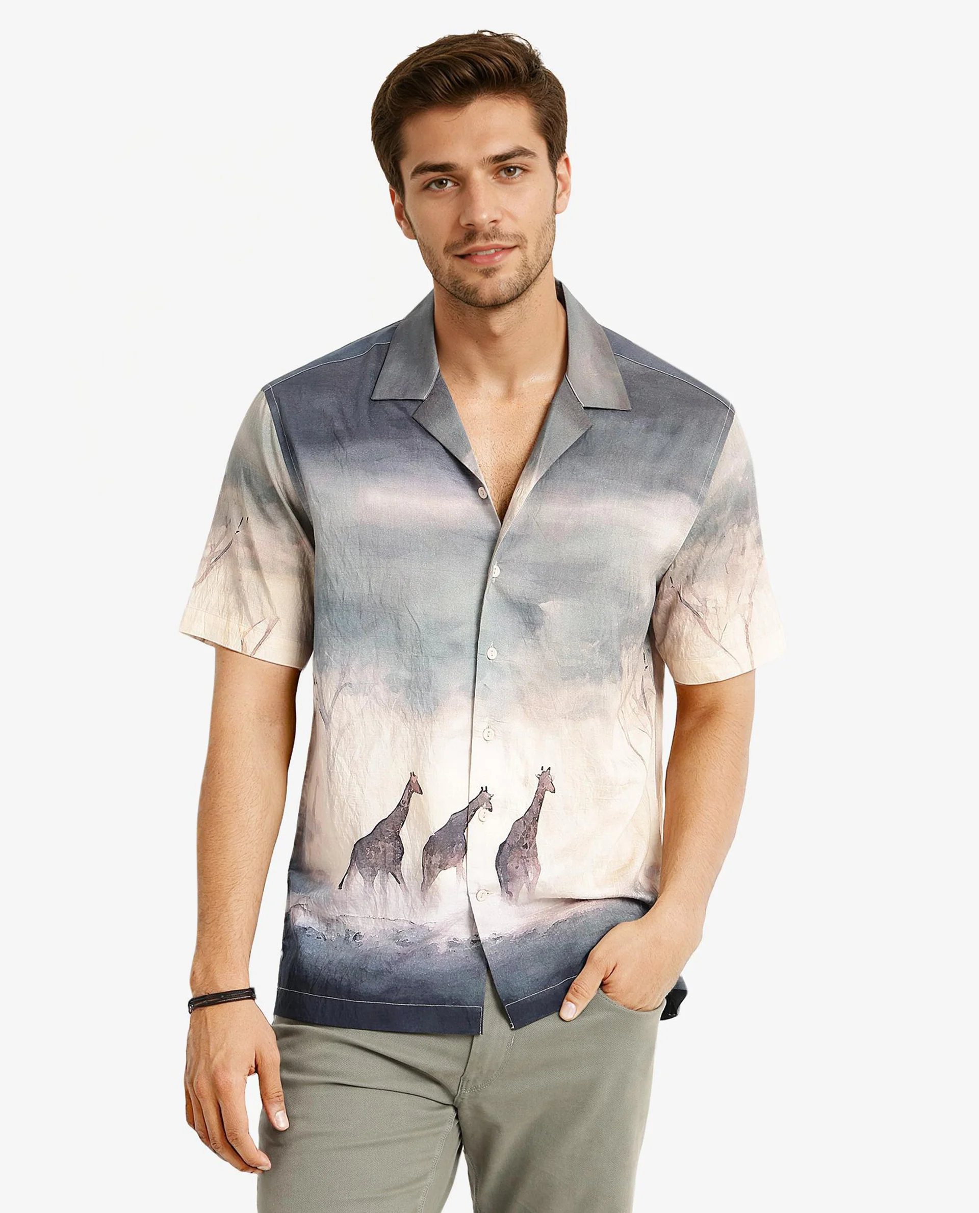 Rare Rabbit Men's Kenya Dusky Green Viscose Animal Print Boxy Fit Half Sleeve Cuban Collar Shirt - Image 4