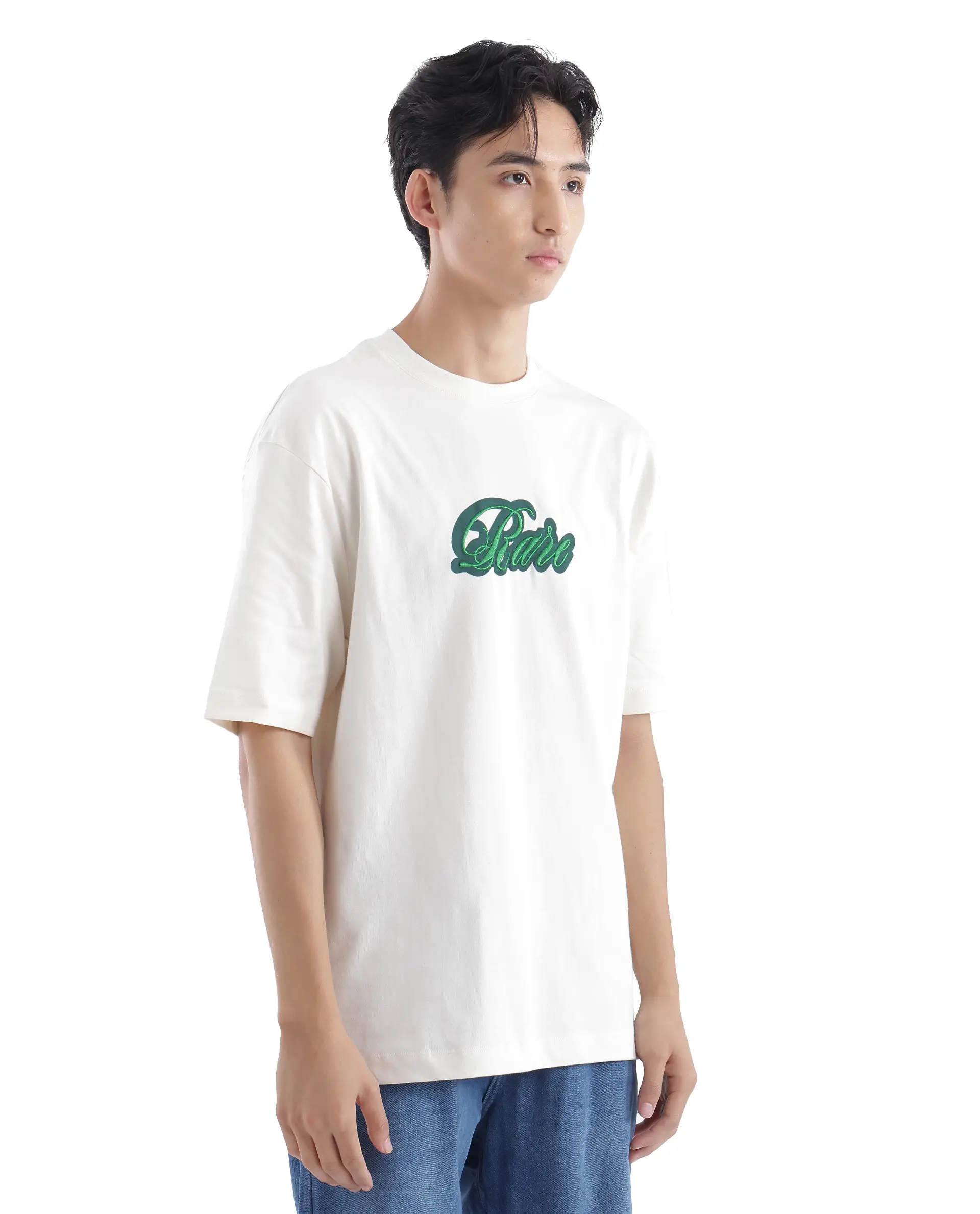 Rare Rabbit Men's Kenzo Off White Cotton Embroidered Oversized Fit Half Sleeve Crew Neck T-Shirt - Image 4