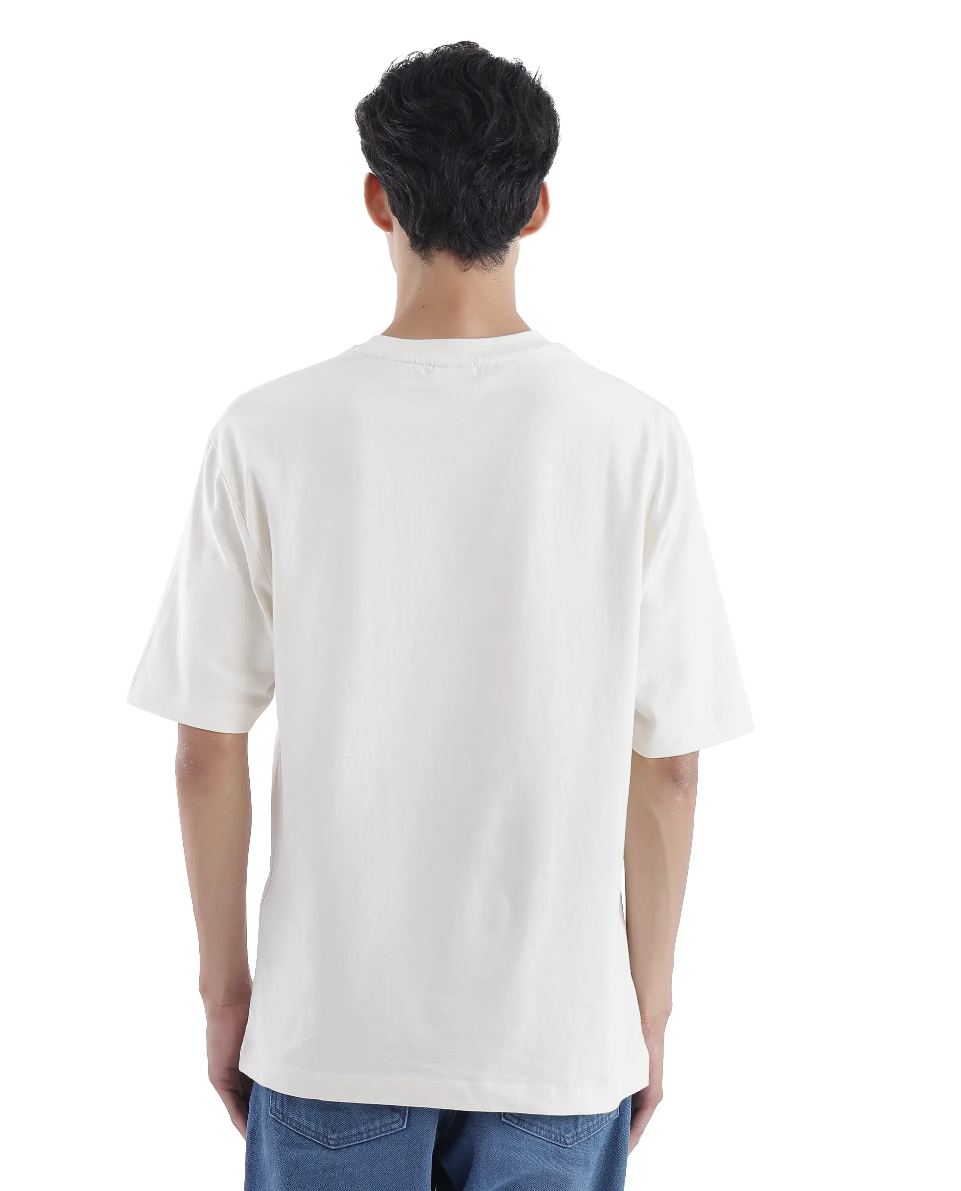 Rare Rabbit Men's Kenzo Off White Cotton Embroidered Oversized Fit Half Sleeve Crew Neck T-Shirt - Image 5