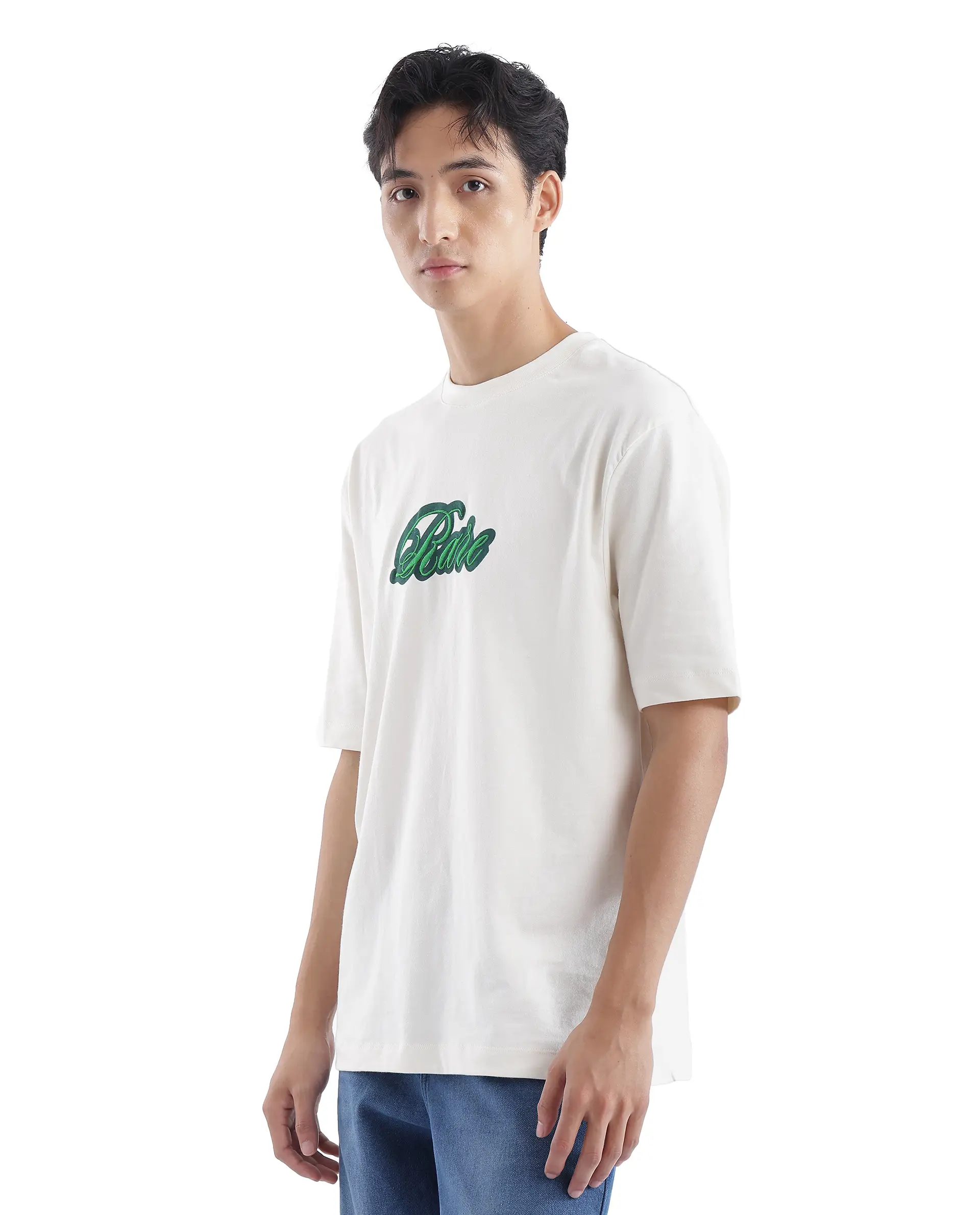 Rare Rabbit Men's Kenzo Off White Cotton Embroidered Oversized Fit Half Sleeve Crew Neck T-Shirt - Image 6