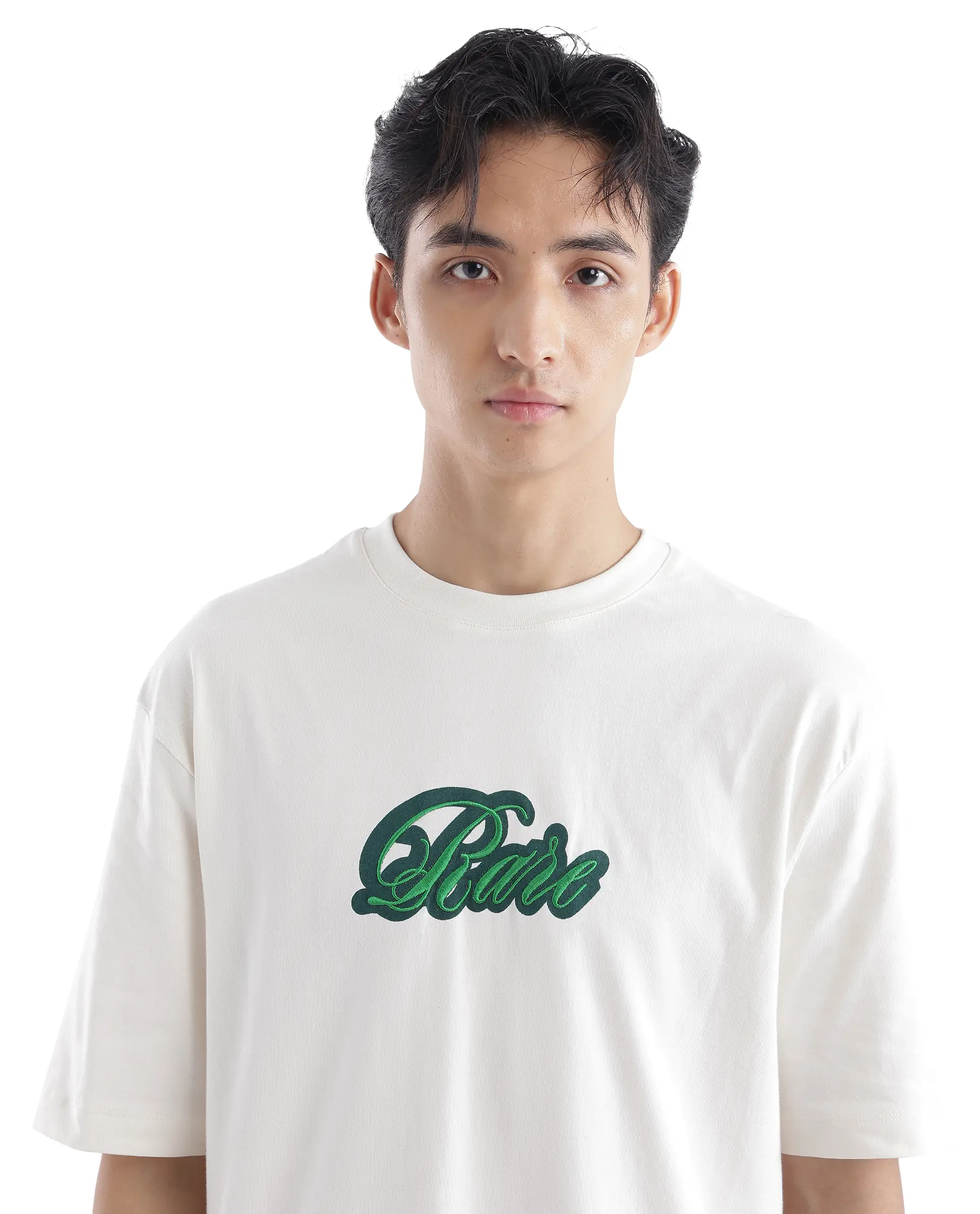Rare Rabbit Men's Kenzo Off White Cotton Embroidered Oversized Fit Half Sleeve Crew Neck T-Shirt - Image 7
