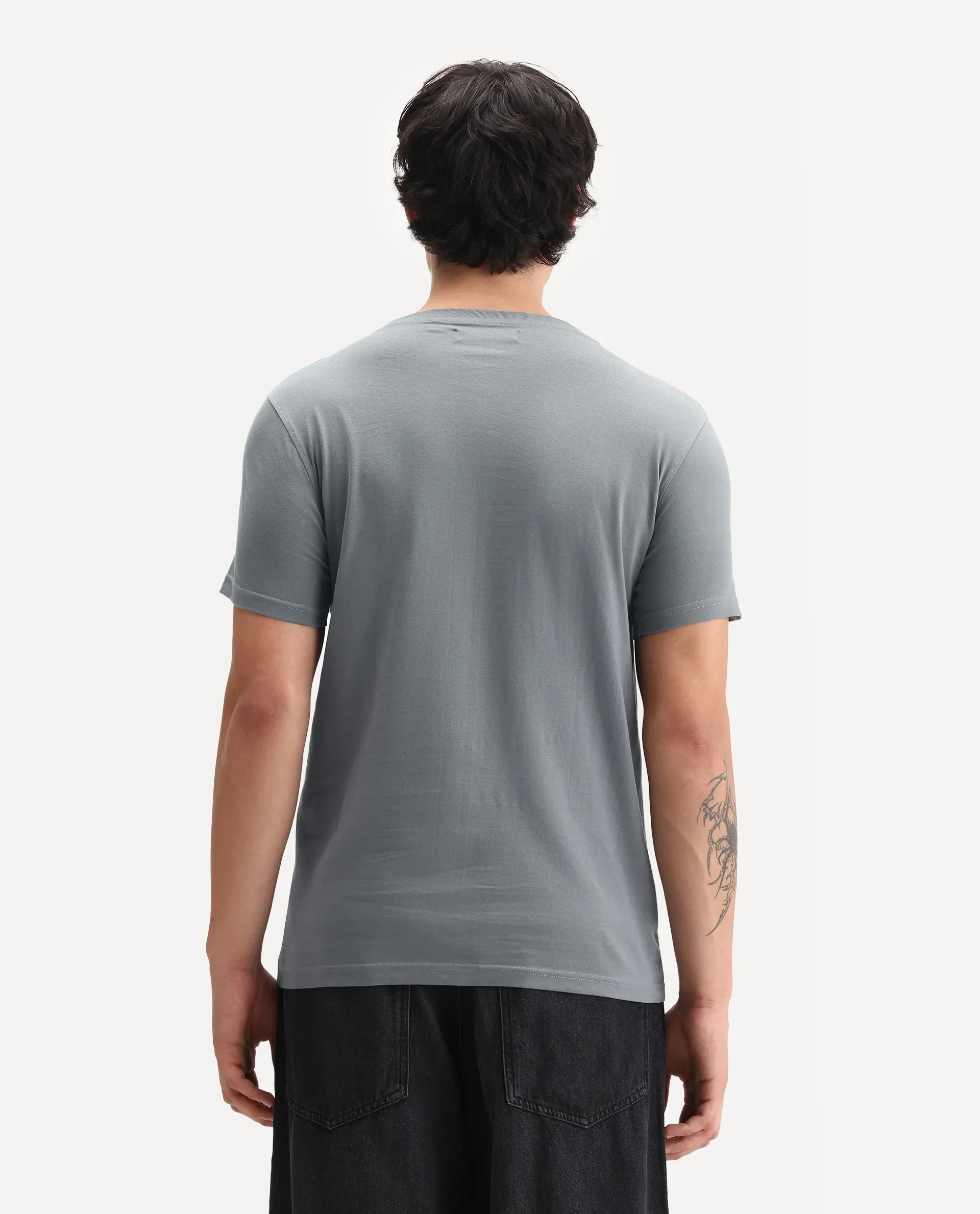 Rare Rabbit Men's Kenzo Olive Cotton Embroidered Oversized Fit Half Sleeve Crew Neck T-Shirt - Image 7