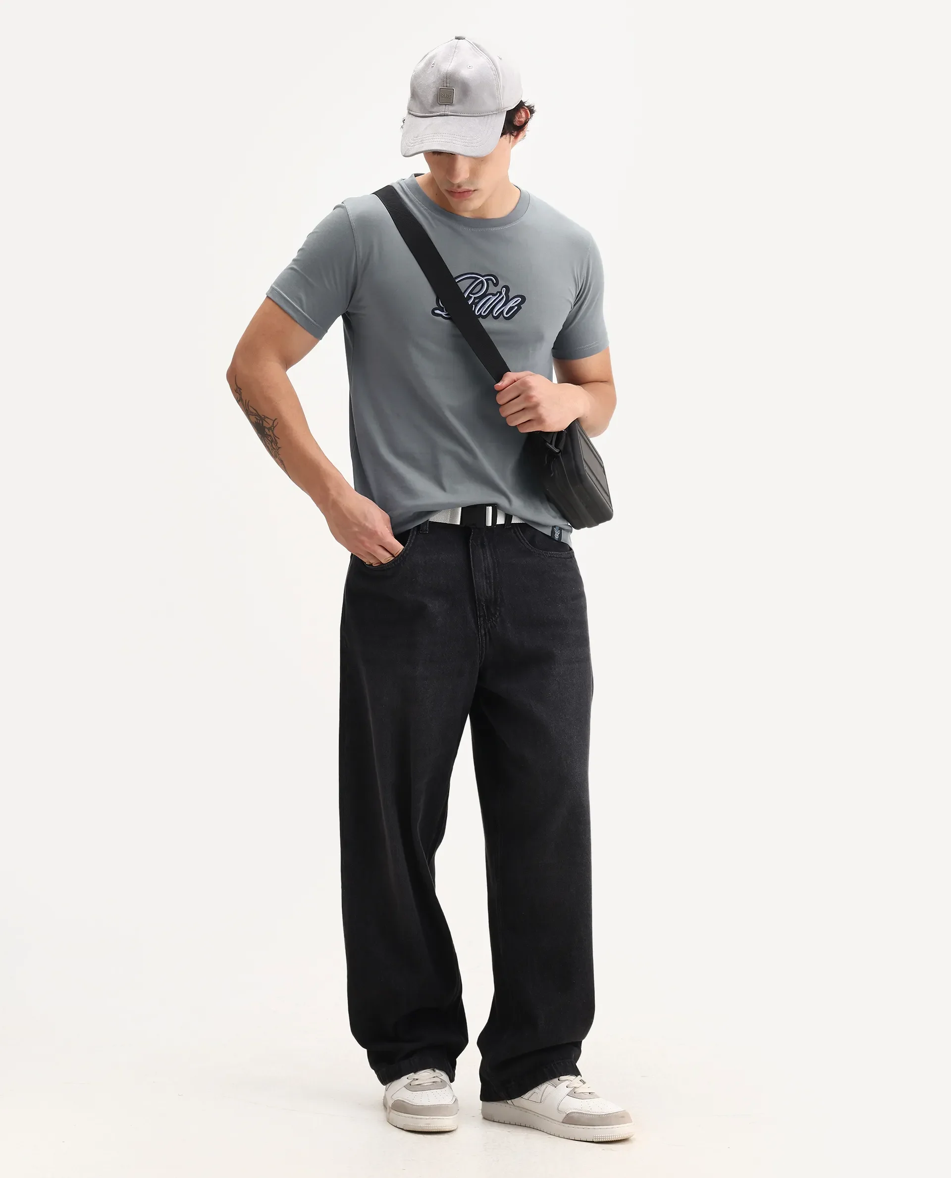 Rare Rabbit Men's Kenzo Olive Cotton Embroidered Oversized Fit Half Sleeve Crew Neck T-Shirt - Image 8