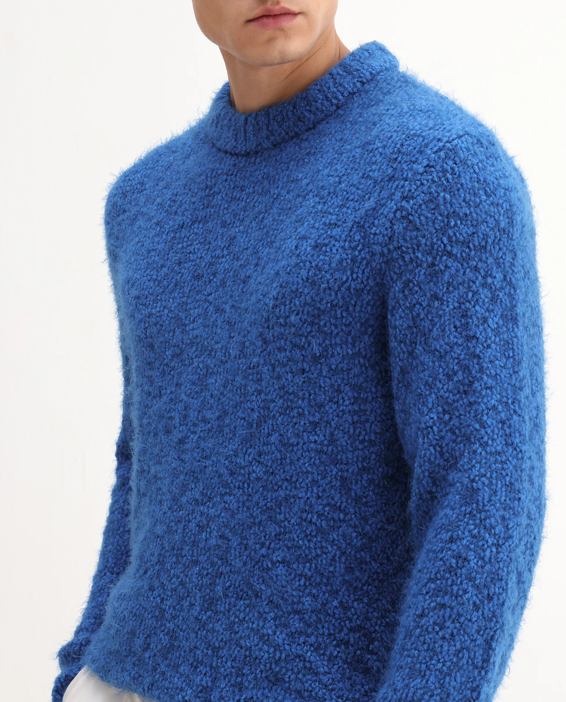 Rare Rabbit Men's Kept Blue Polyester Plain Regular Fit Full Sleeve Crew Neck Sweater - Image 4