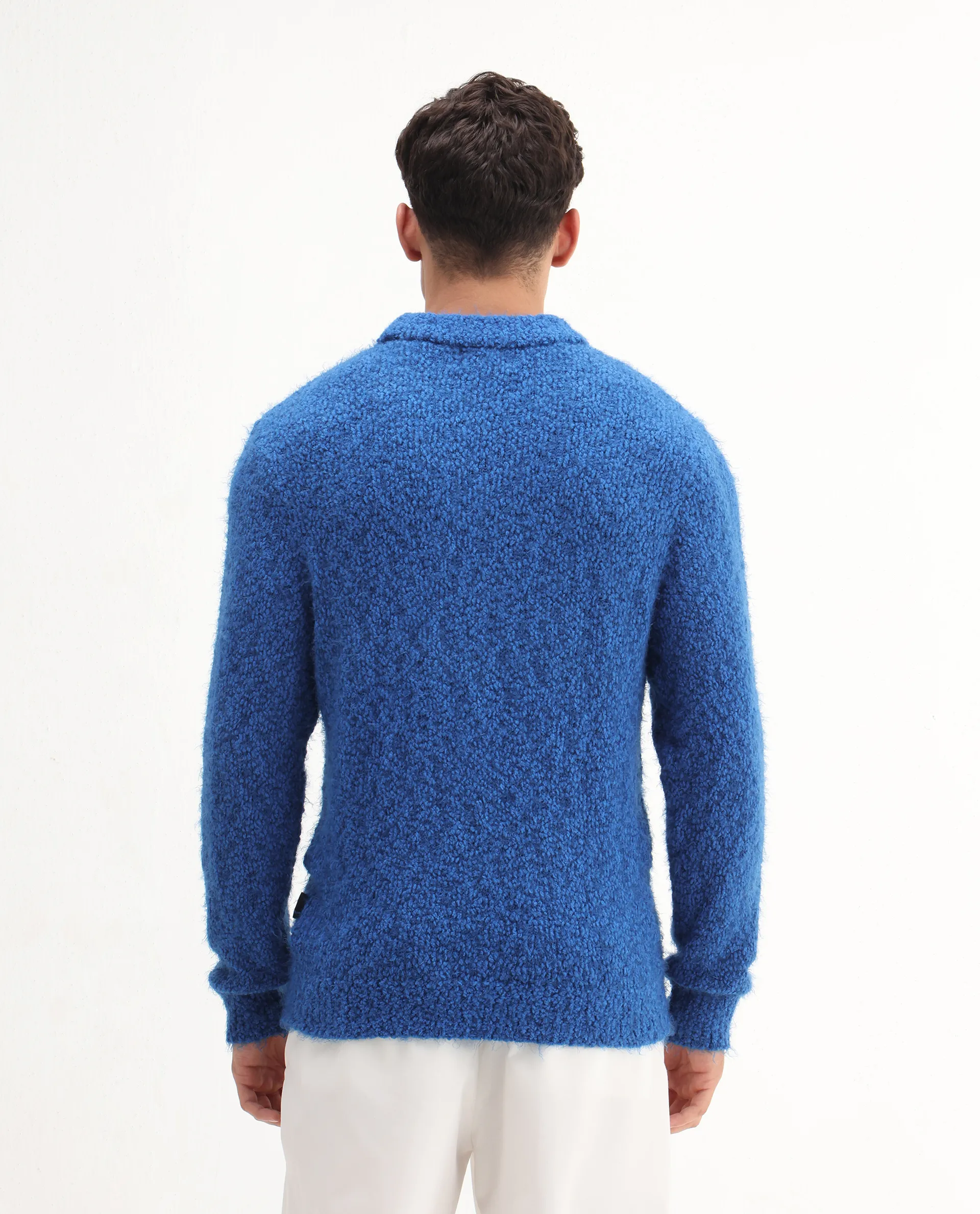 Rare Rabbit Men's Kept Blue Polyester Plain Regular Fit Full Sleeve Crew Neck Sweater - Image 8