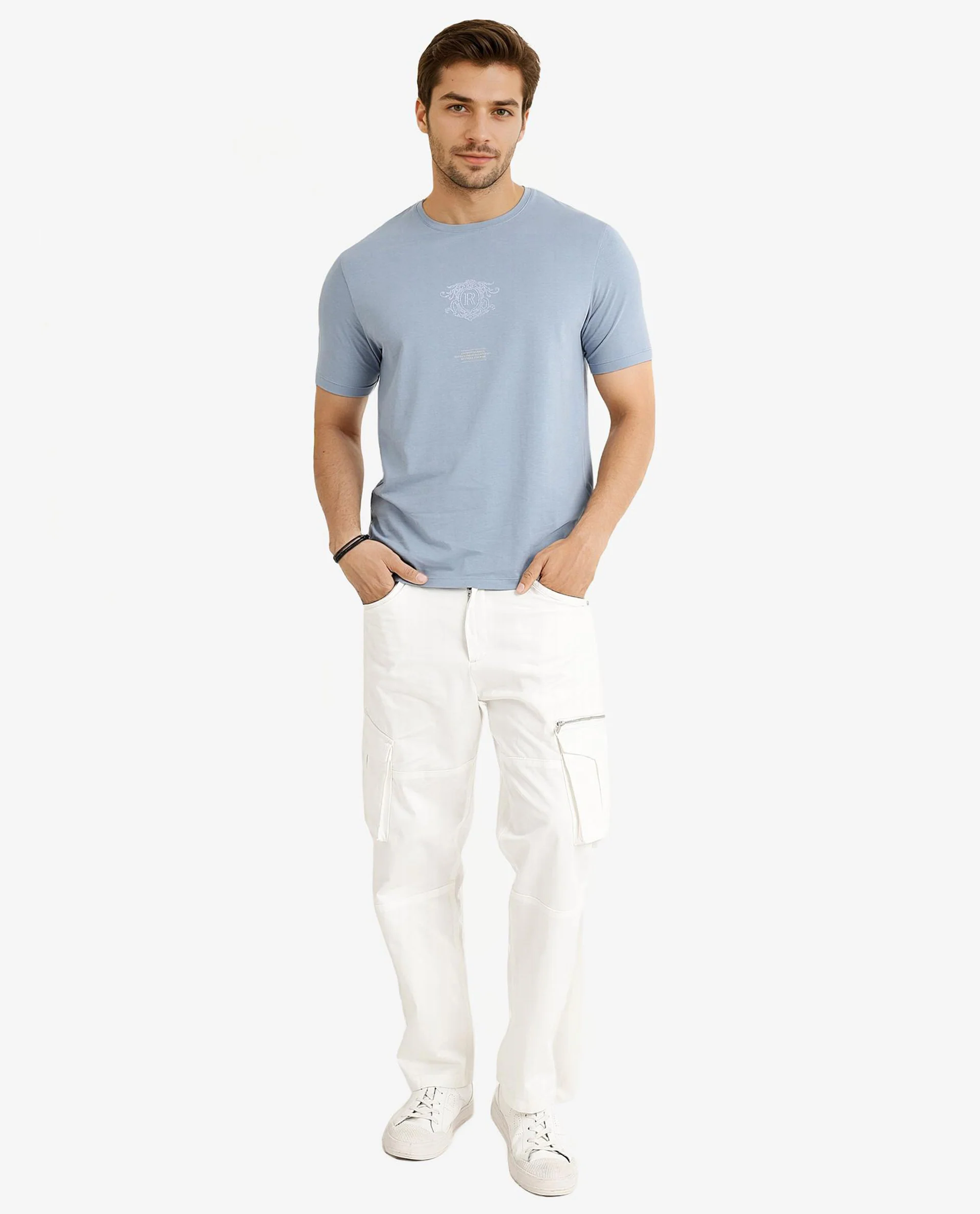 Rare Rabbit Men's Ker Blue Cotton Blend Graphic Print Regular Fit Half Sleeve Crew Neck T-Shirt - Image 3