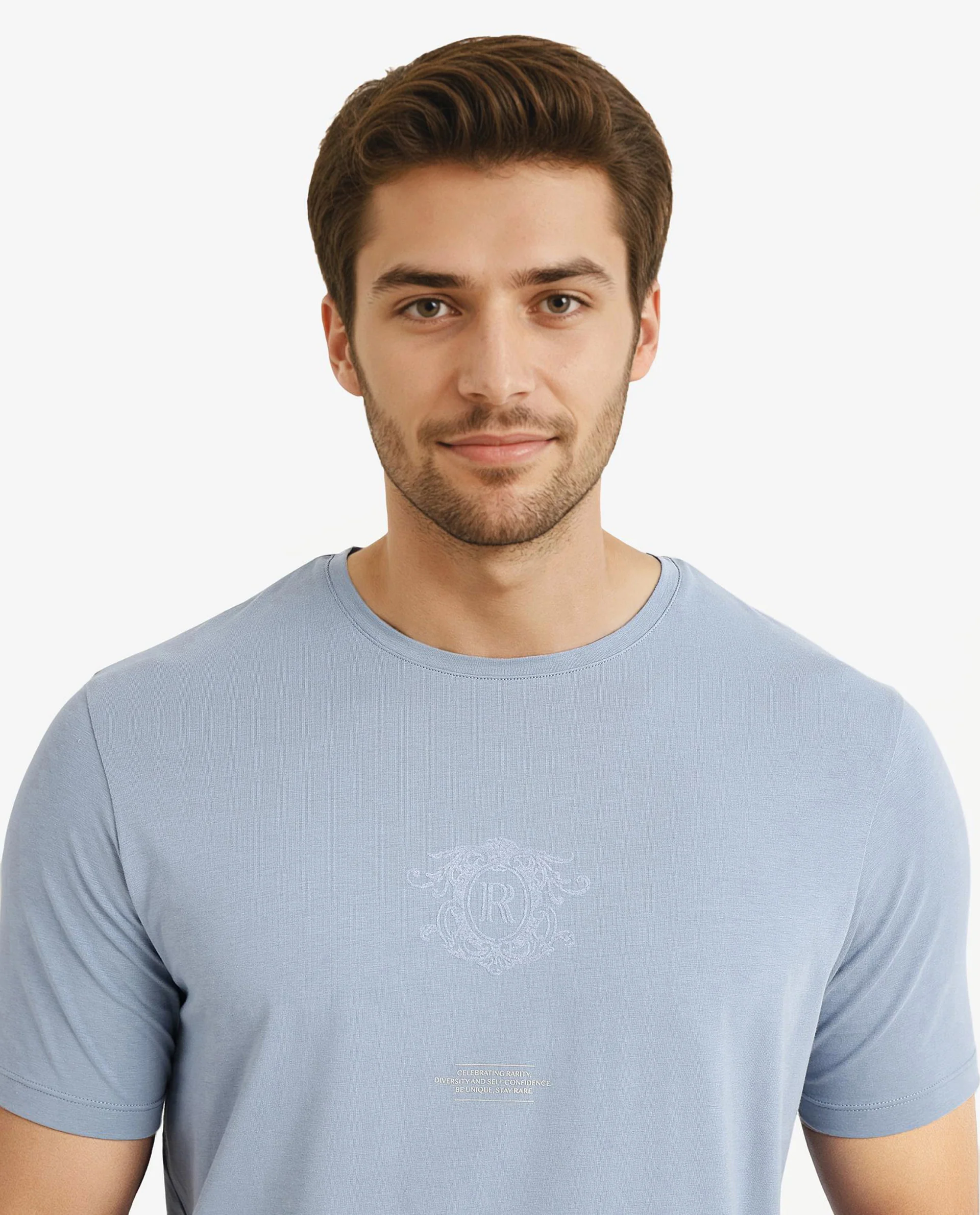 Rare Rabbit Men's Ker Blue Cotton Blend Graphic Print Regular Fit Half Sleeve Crew Neck T-Shirt - Image 4