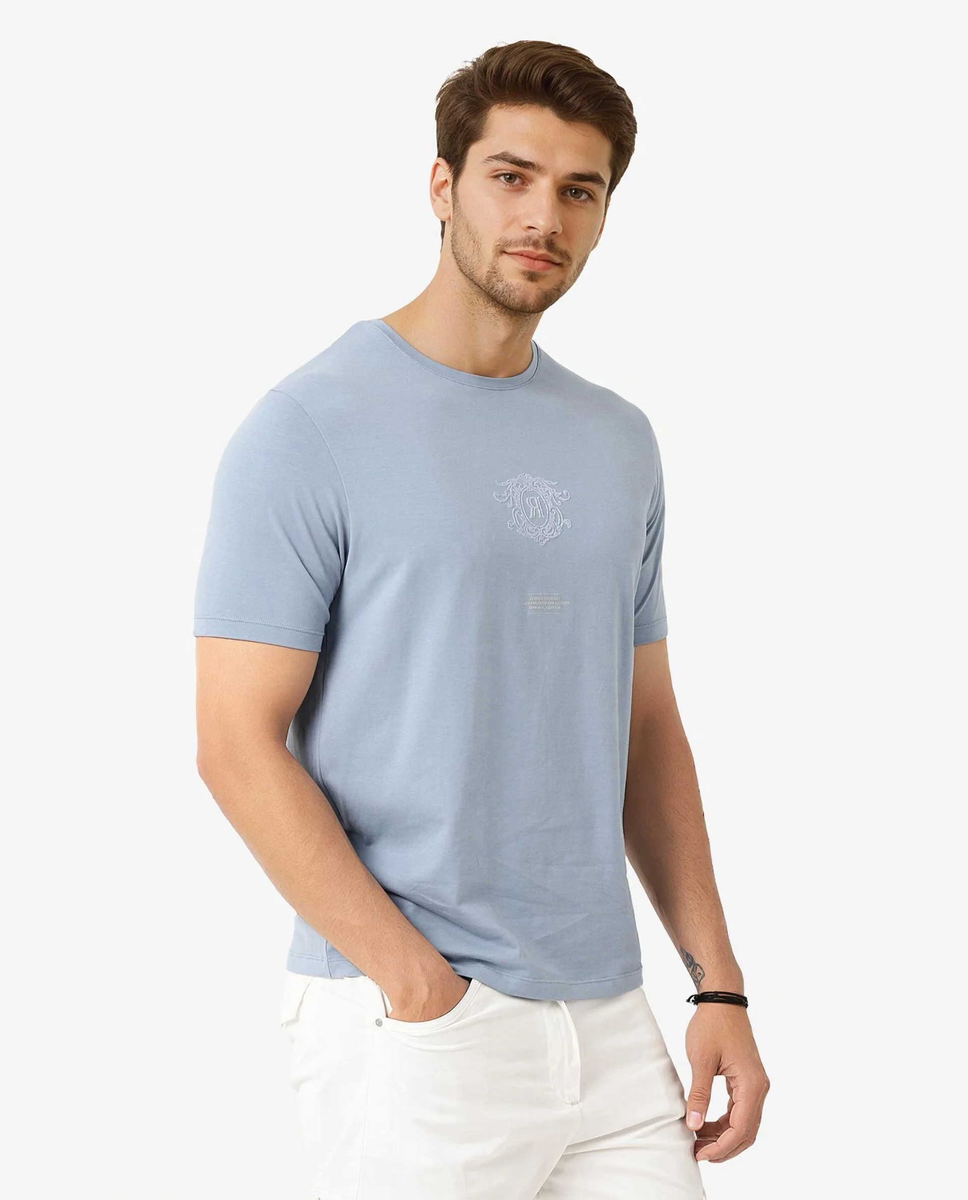 Rare Rabbit Men's Ker Blue Cotton Blend Graphic Print Regular Fit Half Sleeve Crew Neck T-Shirt - Image 5
