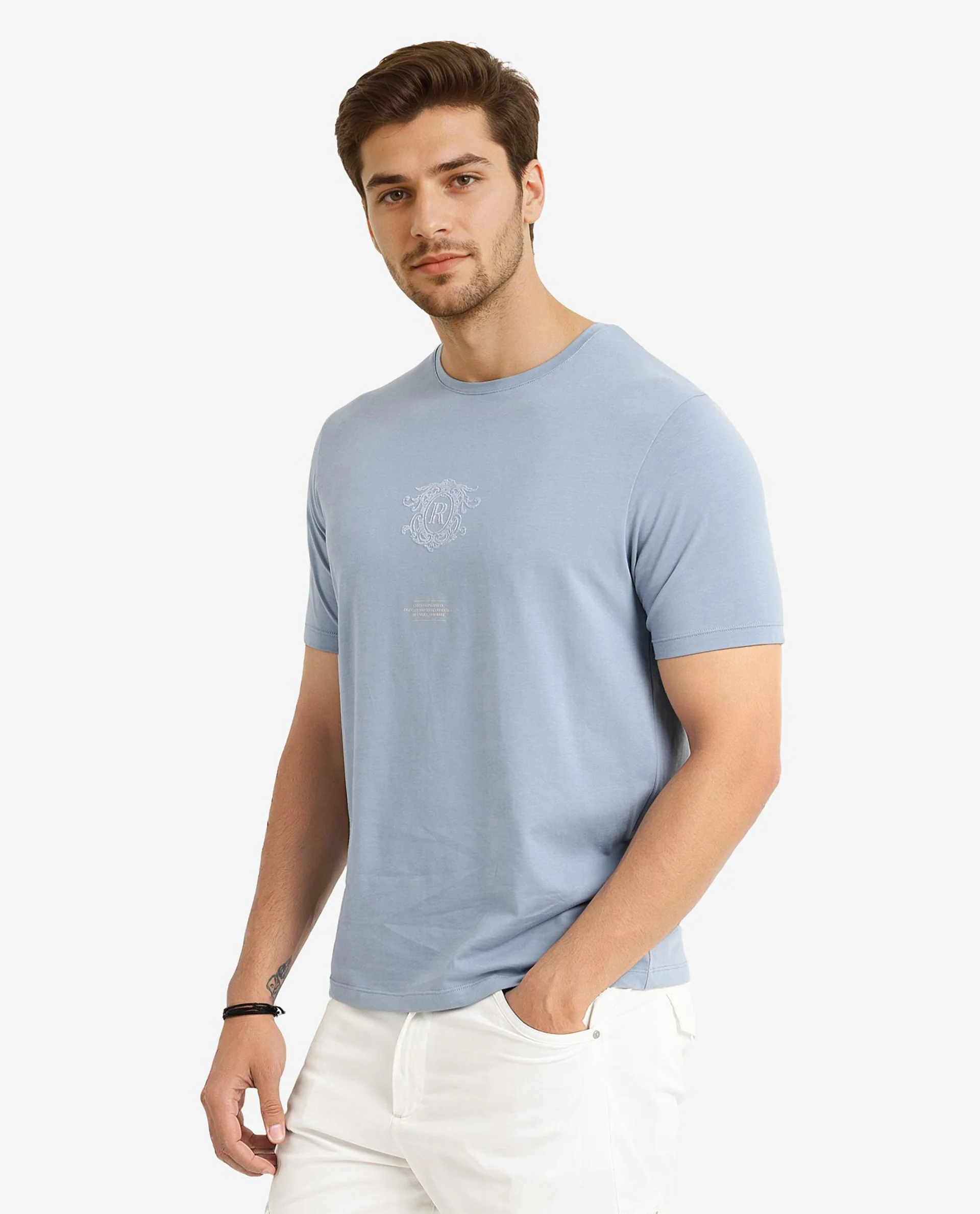 Rare Rabbit Men's Ker Blue Cotton Blend Graphic Print Regular Fit Half Sleeve Crew Neck T-Shirt - Image 7