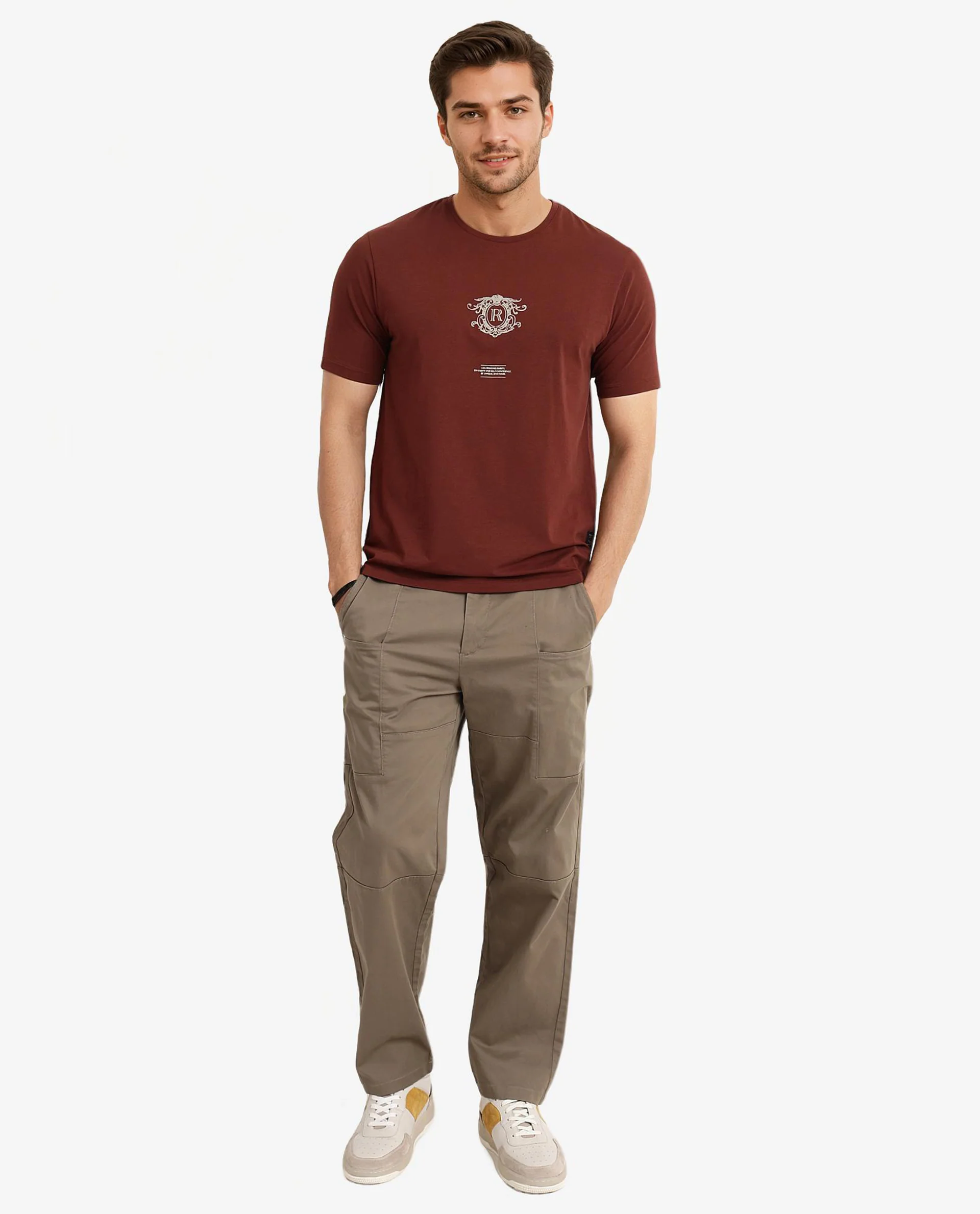 Rare Rabbit Men's Ker Brown Cotton Blend Graphic Print Regular Fit Half Sleeve Crew Neck T-Shirt - Image 2