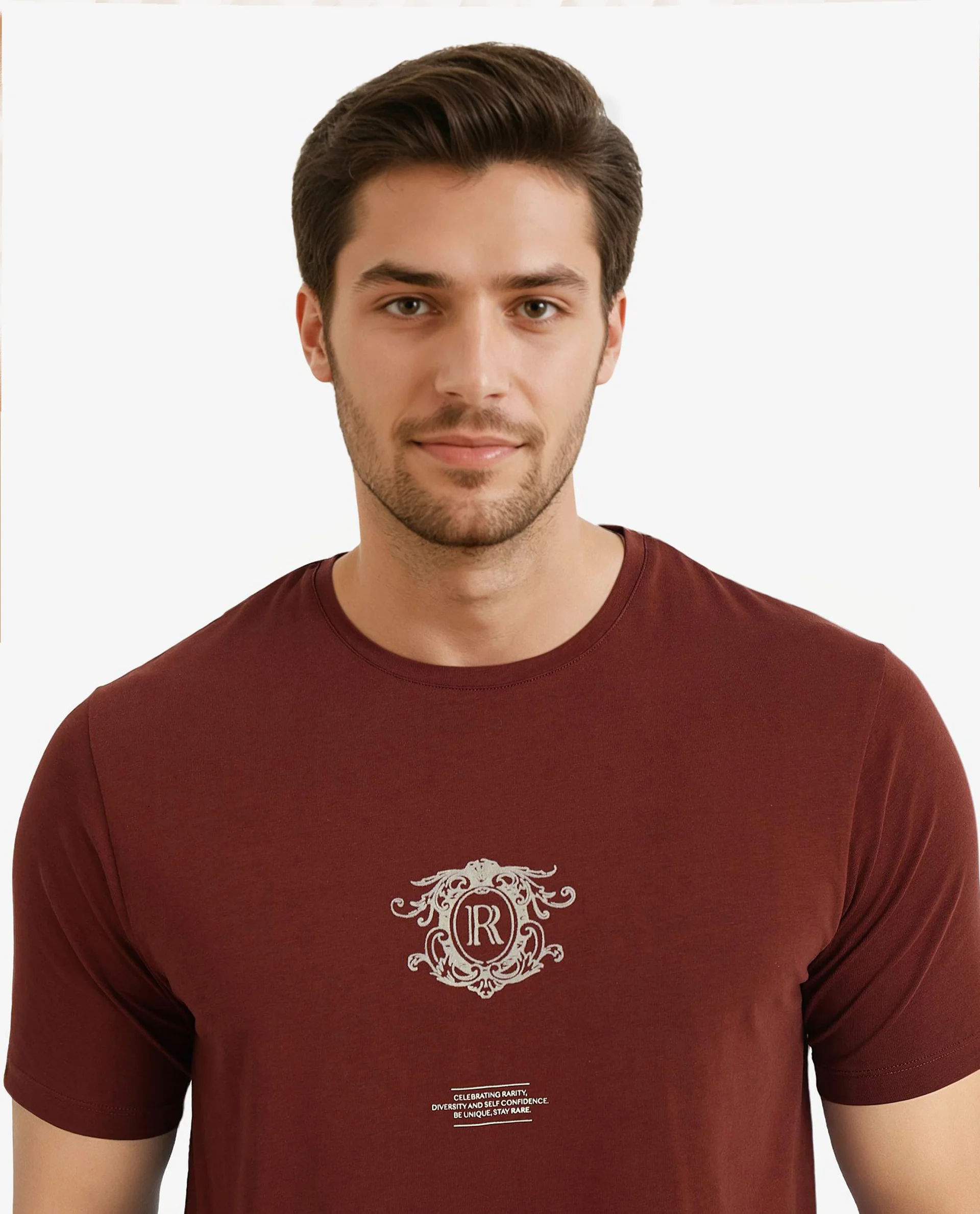 Rare Rabbit Men's Ker Brown Cotton Blend Graphic Print Regular Fit Half Sleeve Crew Neck T-Shirt - Image 3