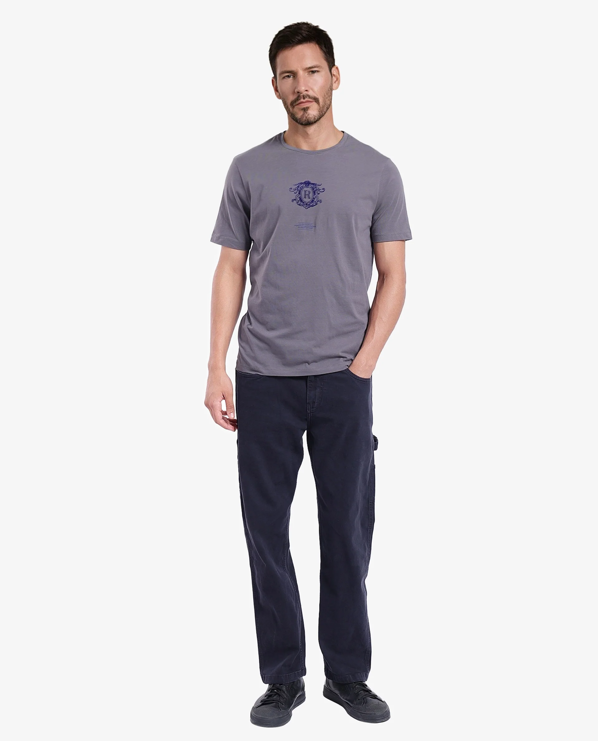 Rare Rabbit Men's Ker Light Grey Cotton Graphic Print Regular Fit Half Sleeve Crew Neck T-Shirt - Image 2