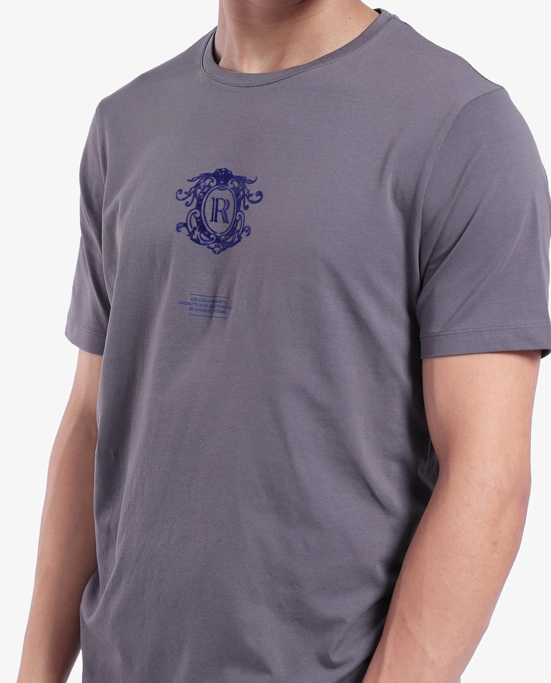 Rare Rabbit Men's Ker Light Grey Cotton Graphic Print Regular Fit Half Sleeve Crew Neck T-Shirt - Image 3