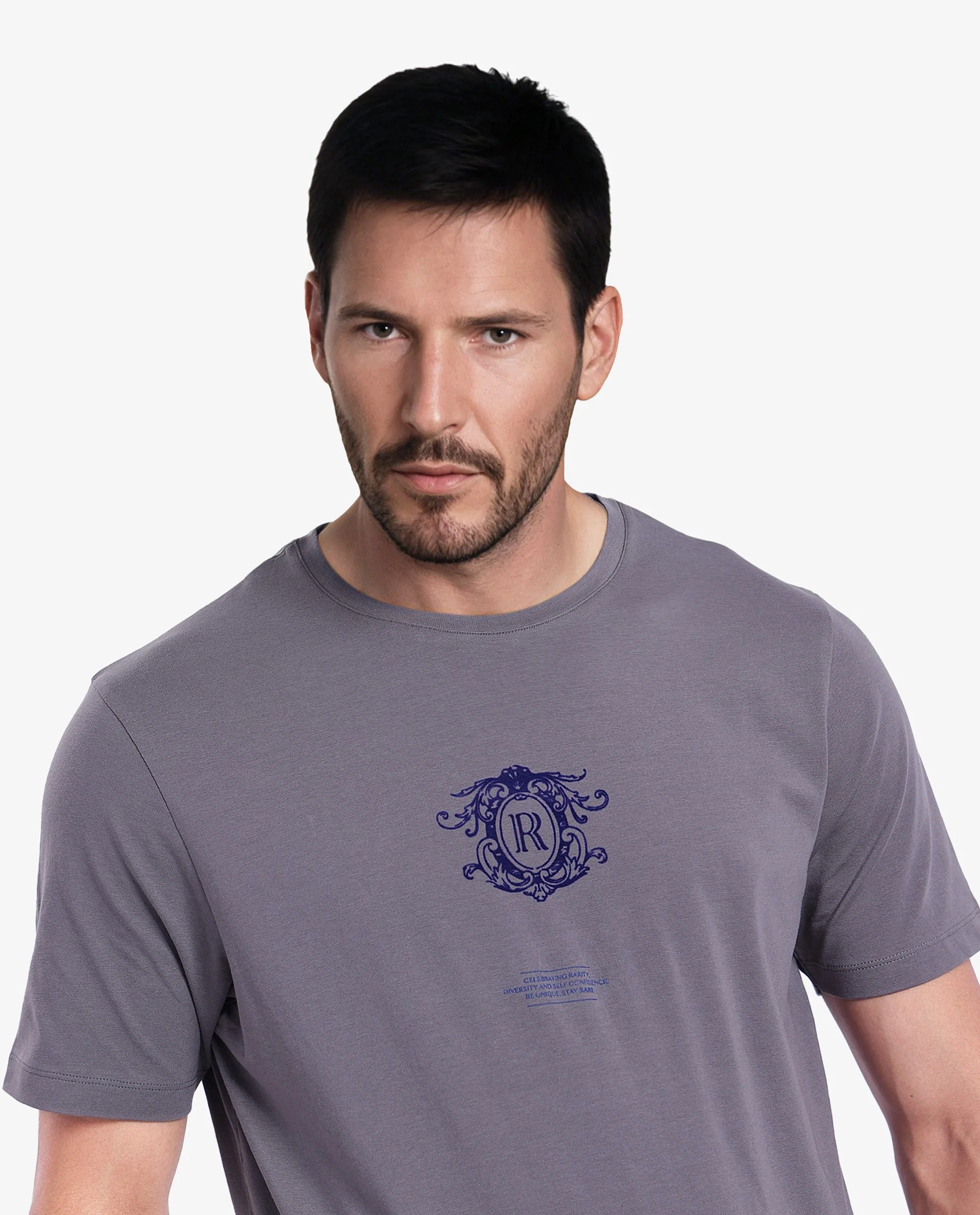 Rare Rabbit Men's Ker Light Grey Cotton Graphic Print Regular Fit Half Sleeve Crew Neck T-Shirt - Image 7