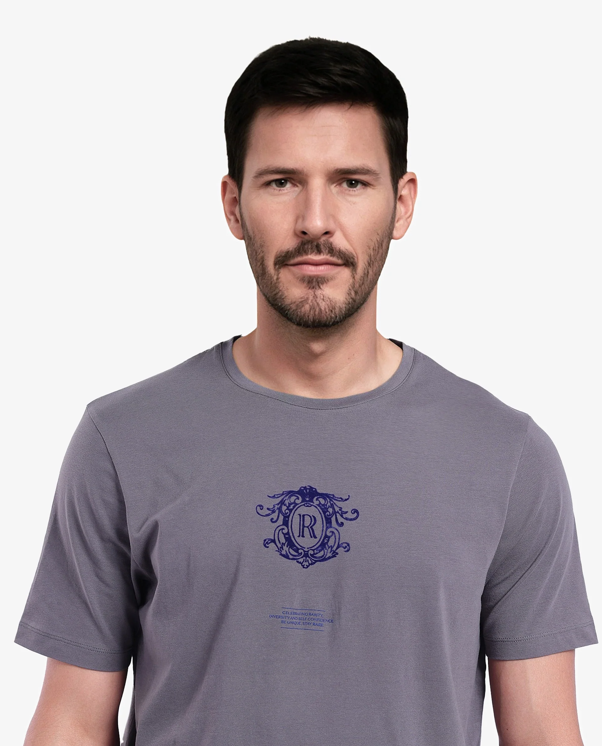 Rare Rabbit Men's Ker Light Grey Cotton Graphic Print Regular Fit Half Sleeve Crew Neck T-Shirt - Image 8