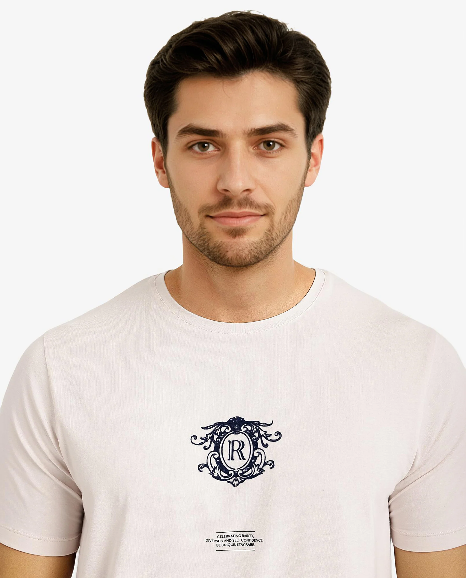Rare Rabbit Men's Ker Light Pink Cotton Blend Graphic Print Regular Fit Half Sleeve Crew Neck T-Shirt - Image 4