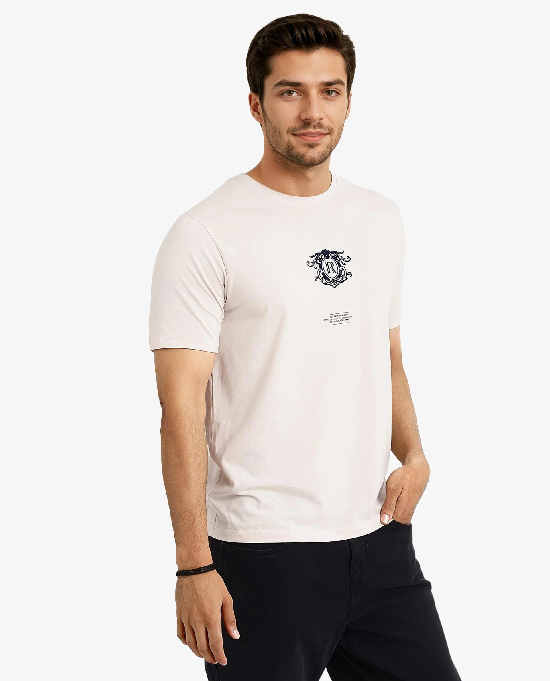 Rare Rabbit Men's Ker Light Pink Cotton Blend Graphic Print Regular Fit Half Sleeve Crew Neck T-Shirt - Image 5
