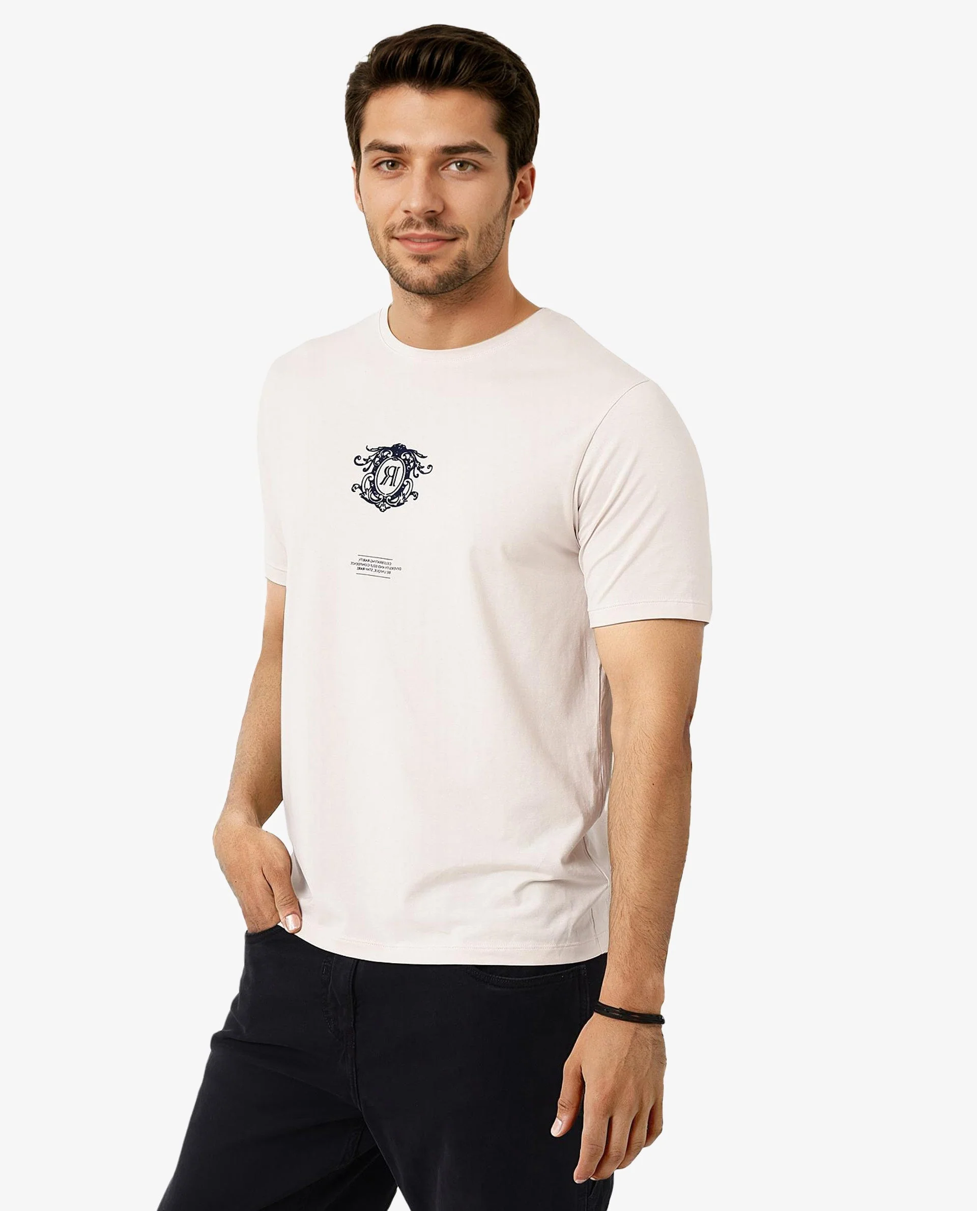 Rare Rabbit Men's Ker Light Pink Cotton Blend Graphic Print Regular Fit Half Sleeve Crew Neck T-Shirt - Image 7