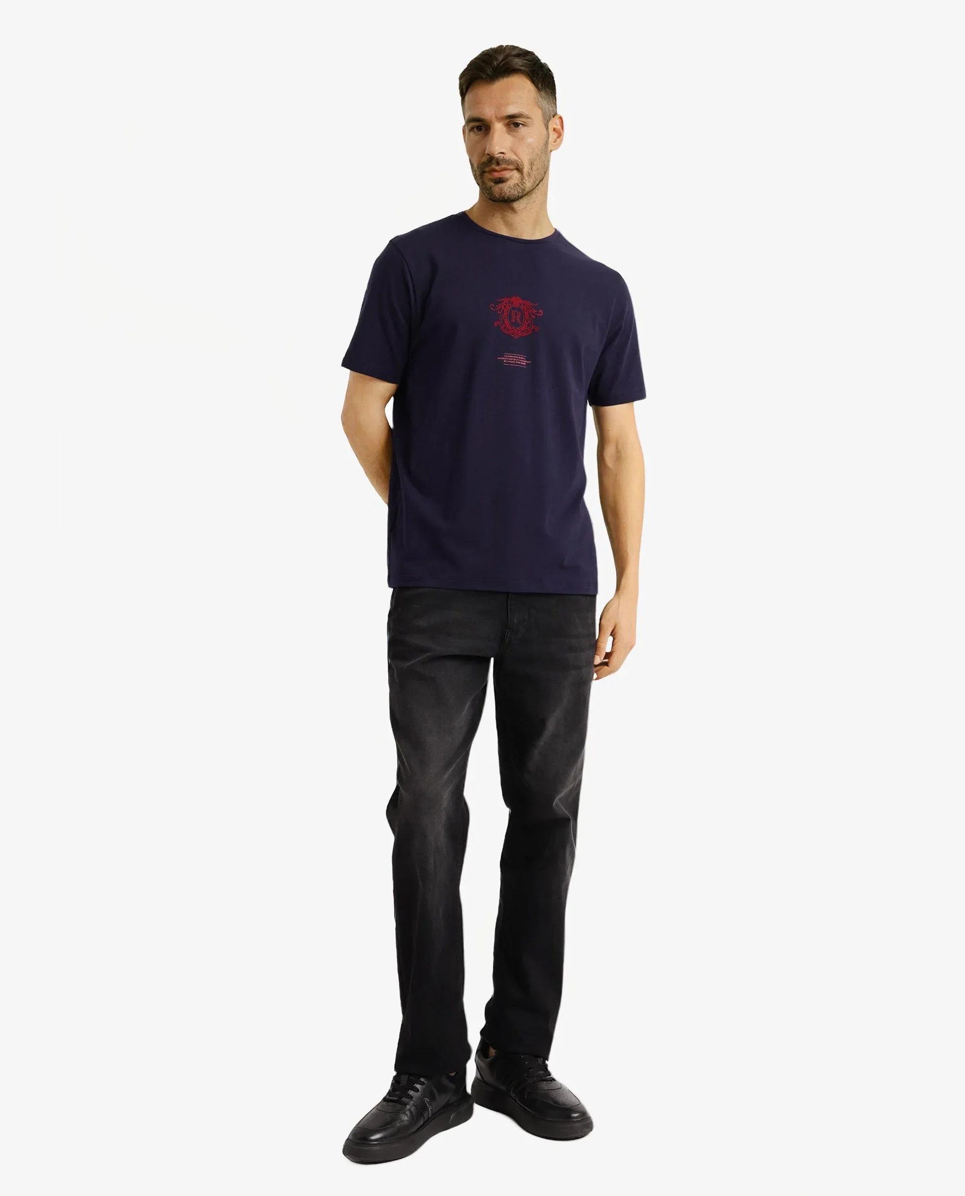 Rare Rabbit Men's Graphic Print Regular Fit Half Sleeve Crew Neck T-Shirt - Image 3