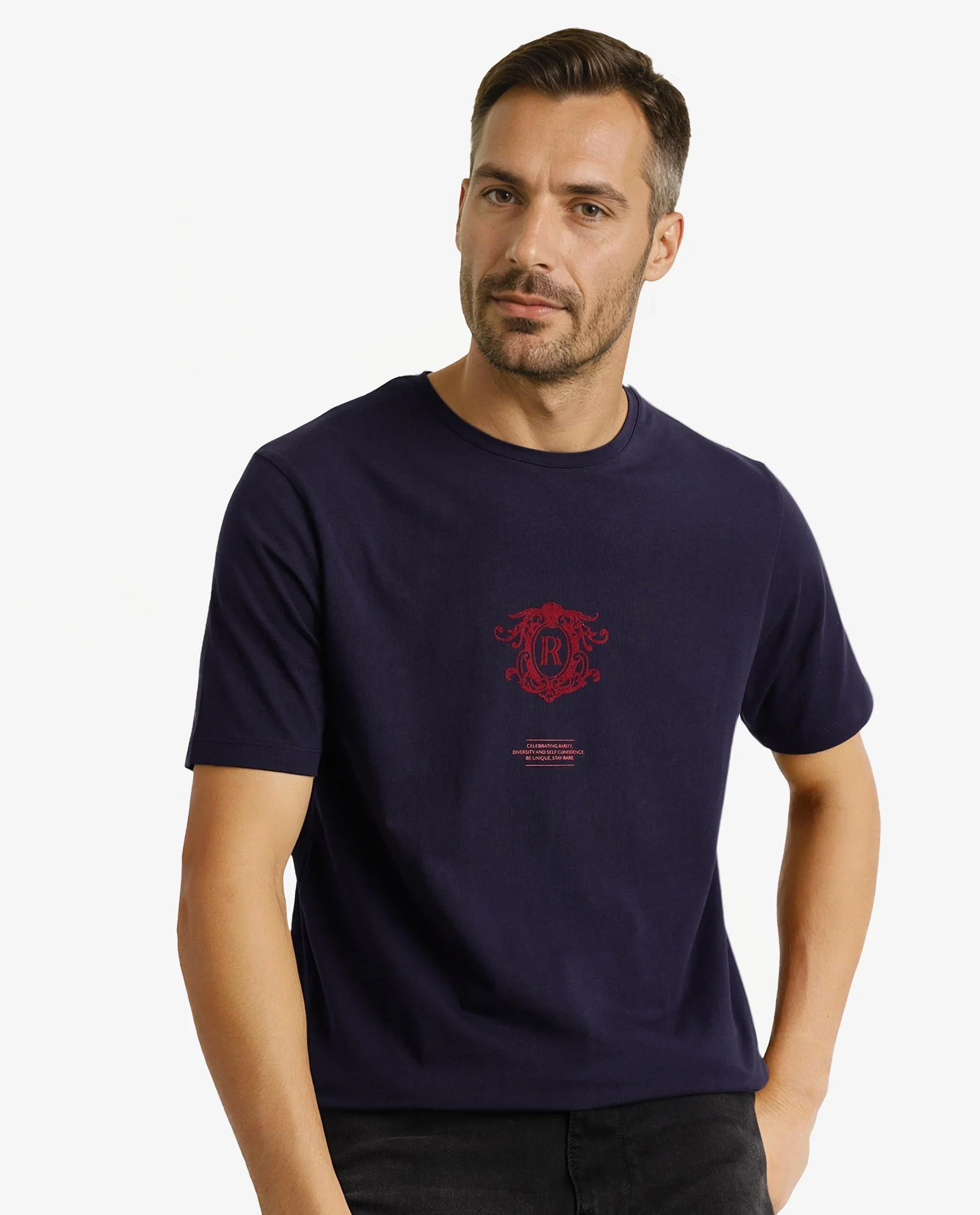 Rare Rabbit Men's Graphic Print Regular Fit Half Sleeve Crew Neck T-Shirt - Image 4