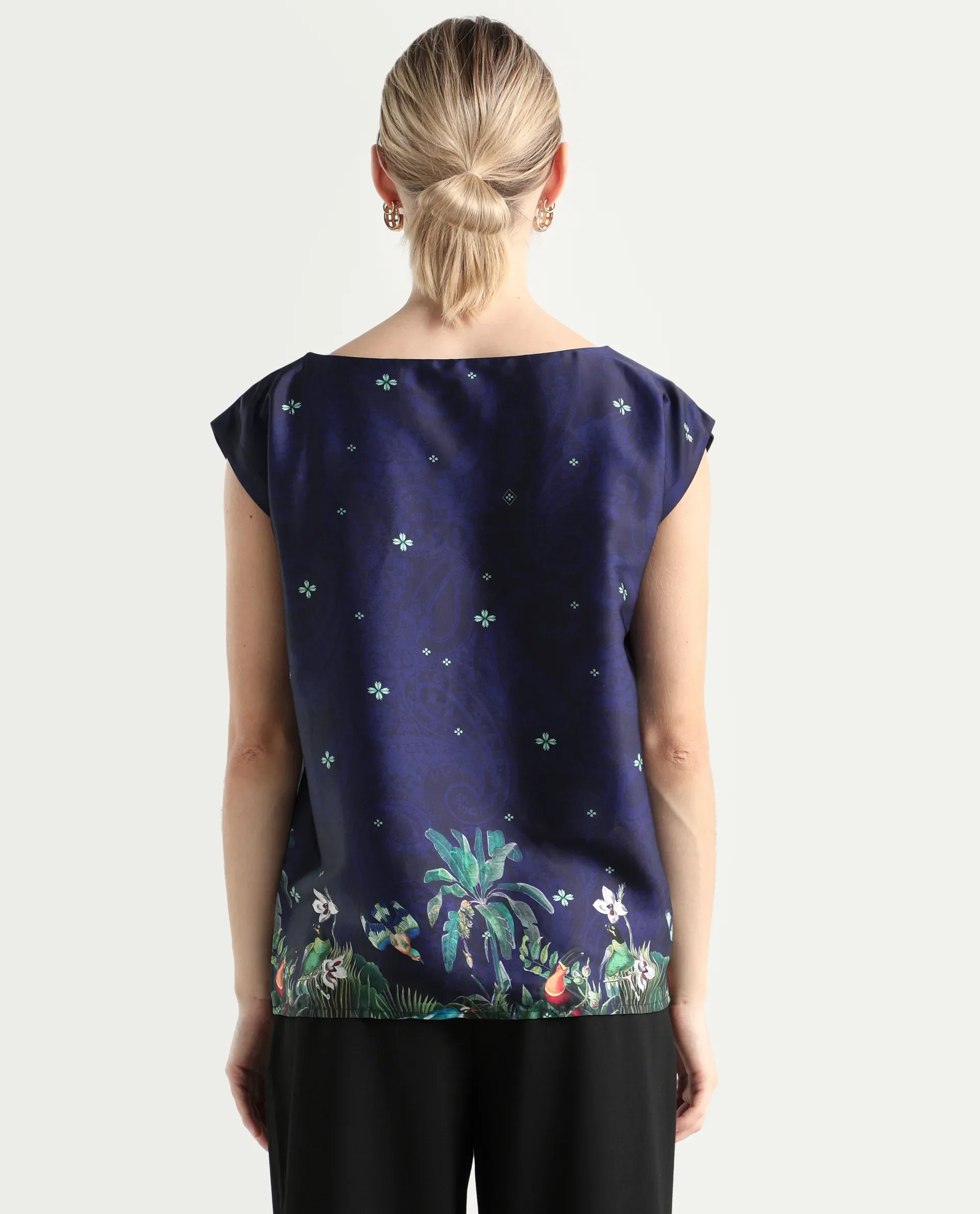 Rareism Women's Kern Navy Polyester Boat Neck Floral Print Extended Sleeves Regular Fit Top - Image 7