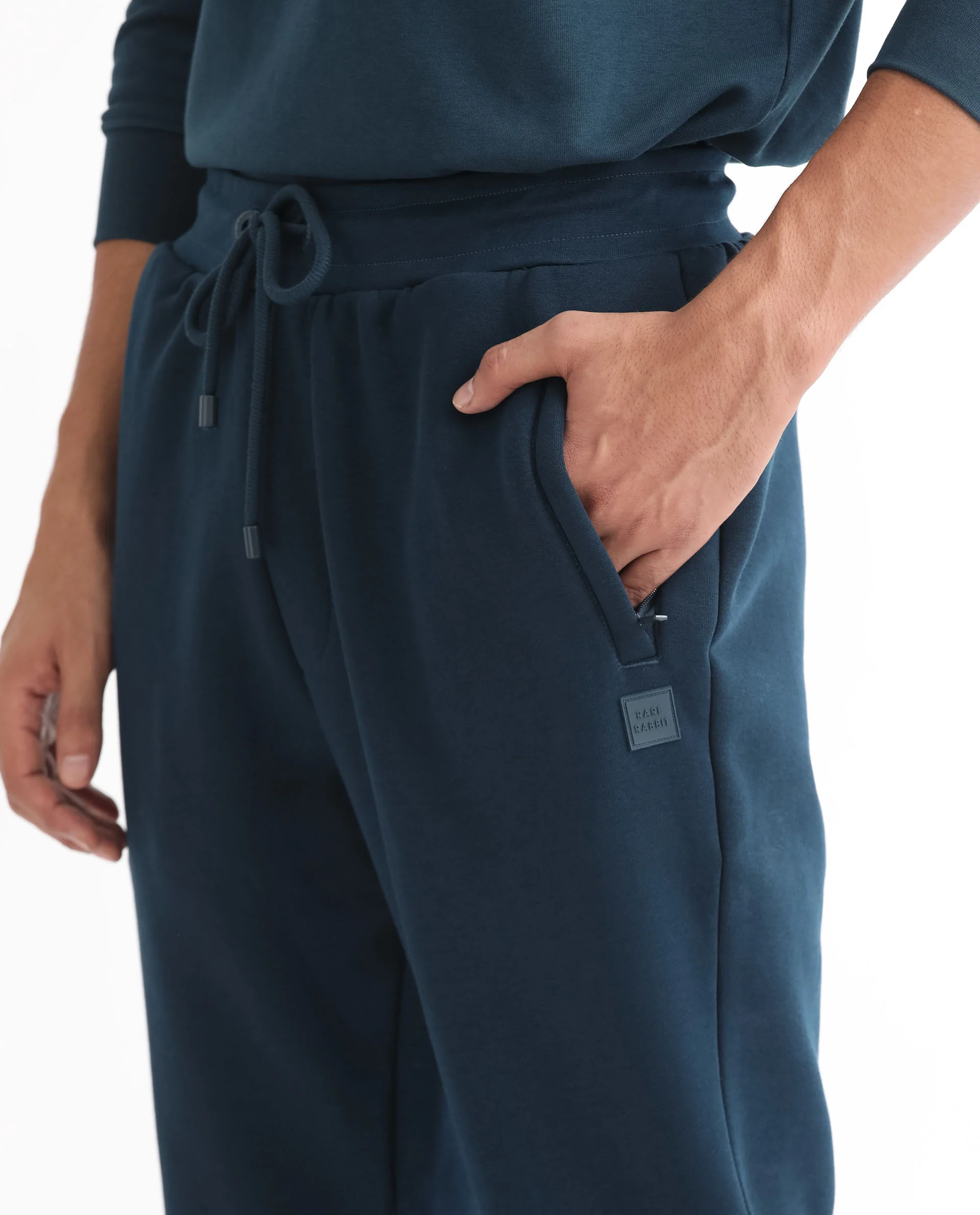 Rare Rabbit Men's Kerry Teal Cotton Plain Regular Fit Joggers - Image 4