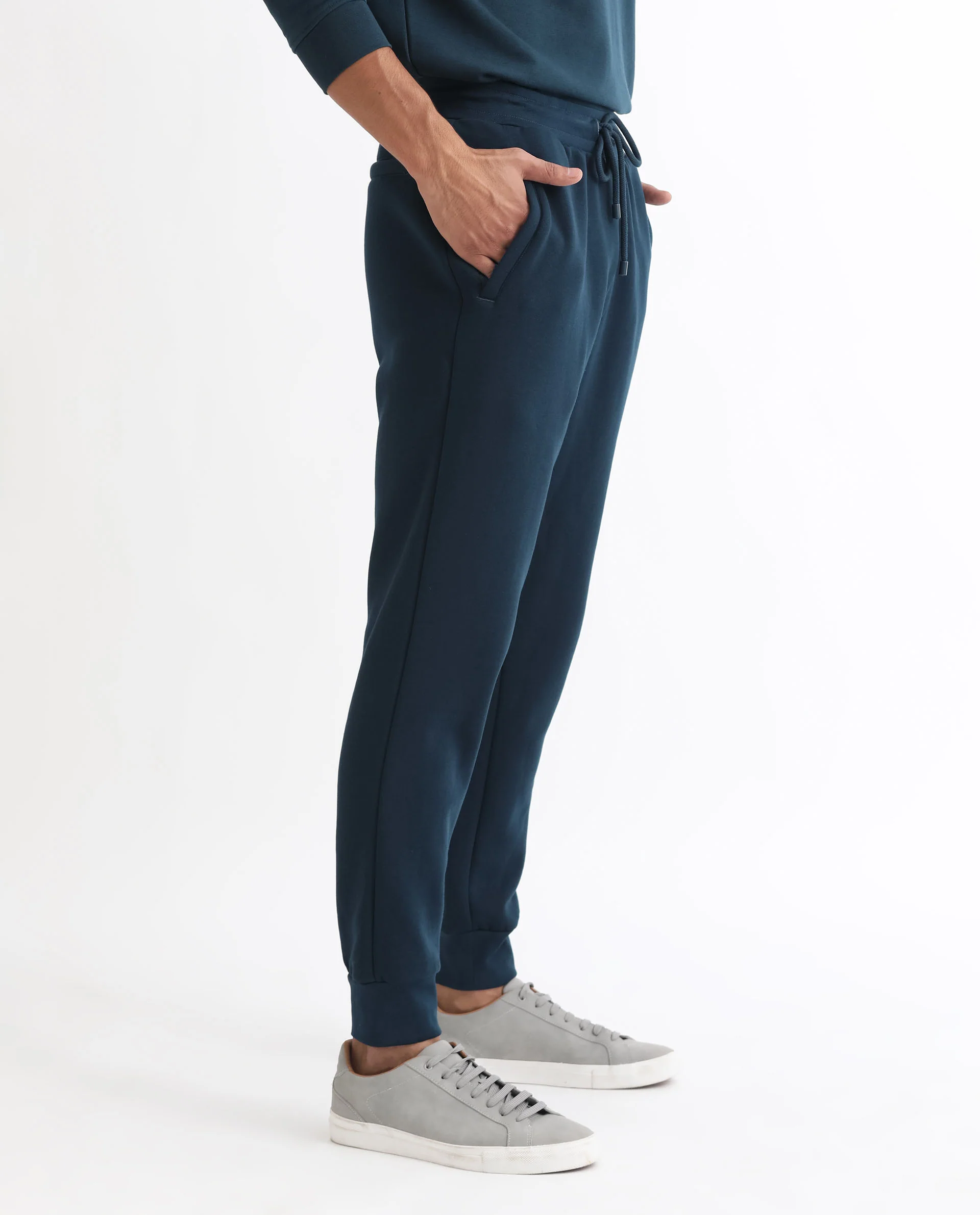 Rare Rabbit Men's Kerry Teal Cotton Plain Regular Fit Joggers - Image 6