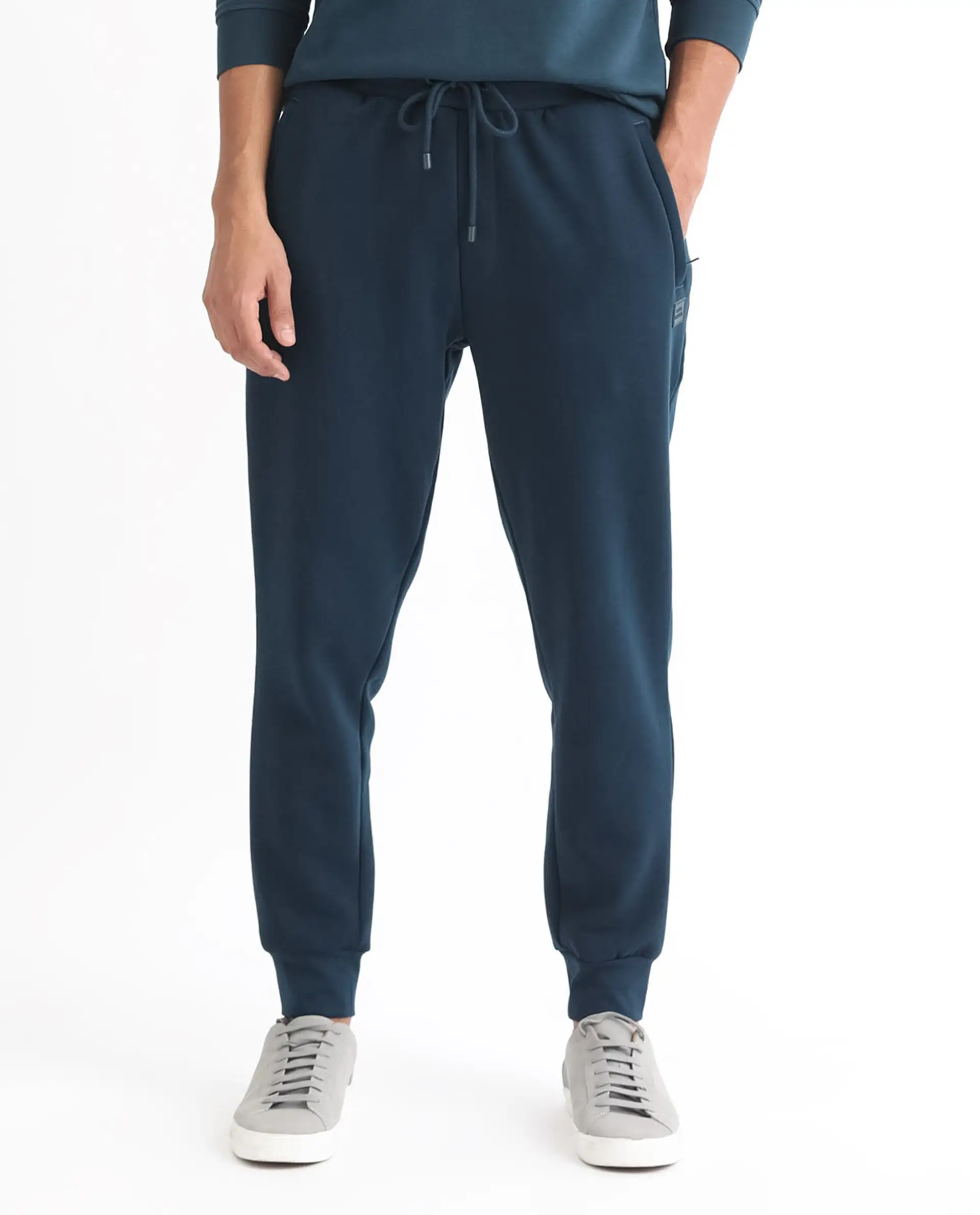 Rare Rabbit Men's Kerry Teal Cotton Plain Regular Fit Joggers - Image 8