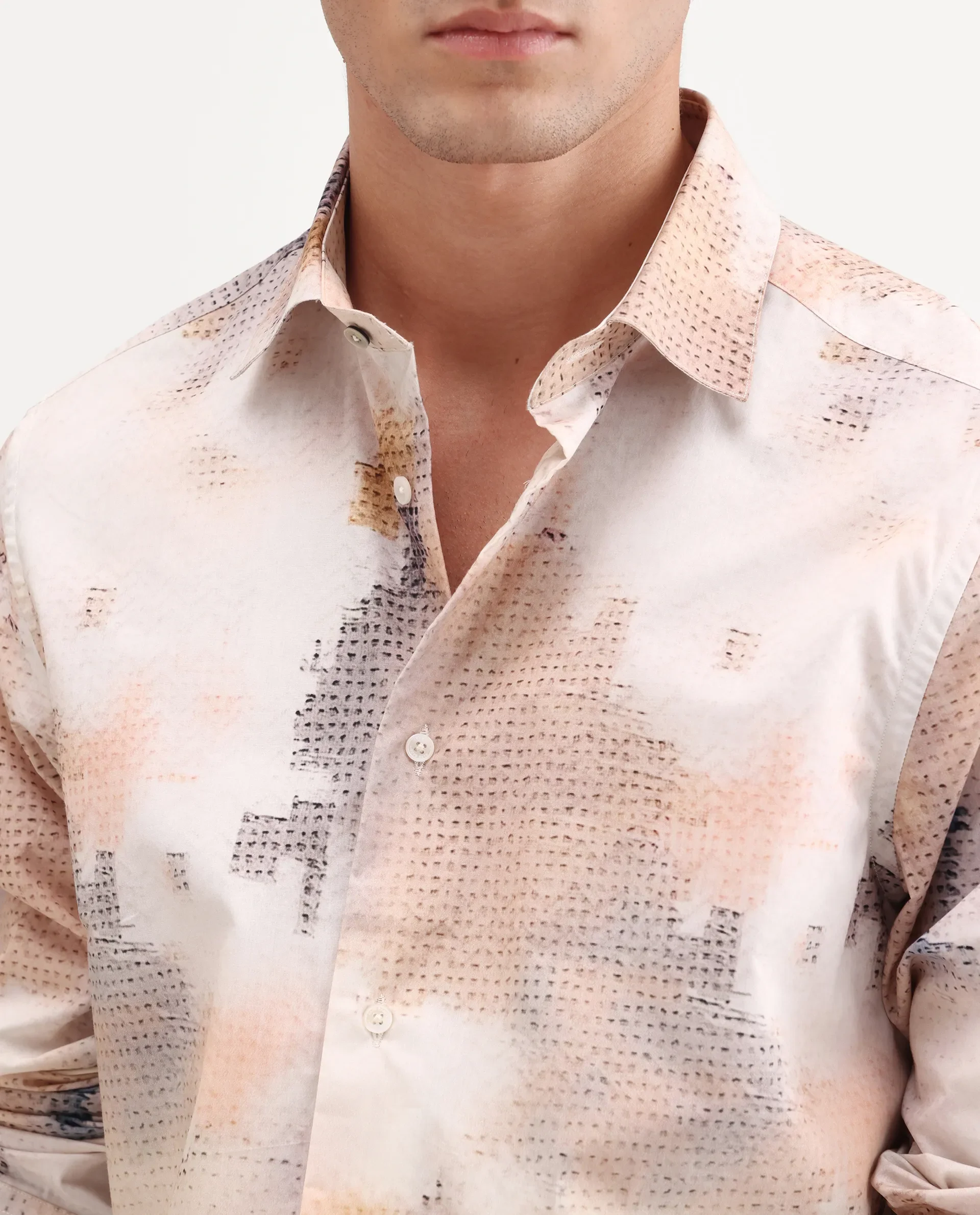 Rare Rabbit Men's Kesp Off White Cotton Fabric Full Sleeve Regular Fit Abstract Print Shirt - Image 3