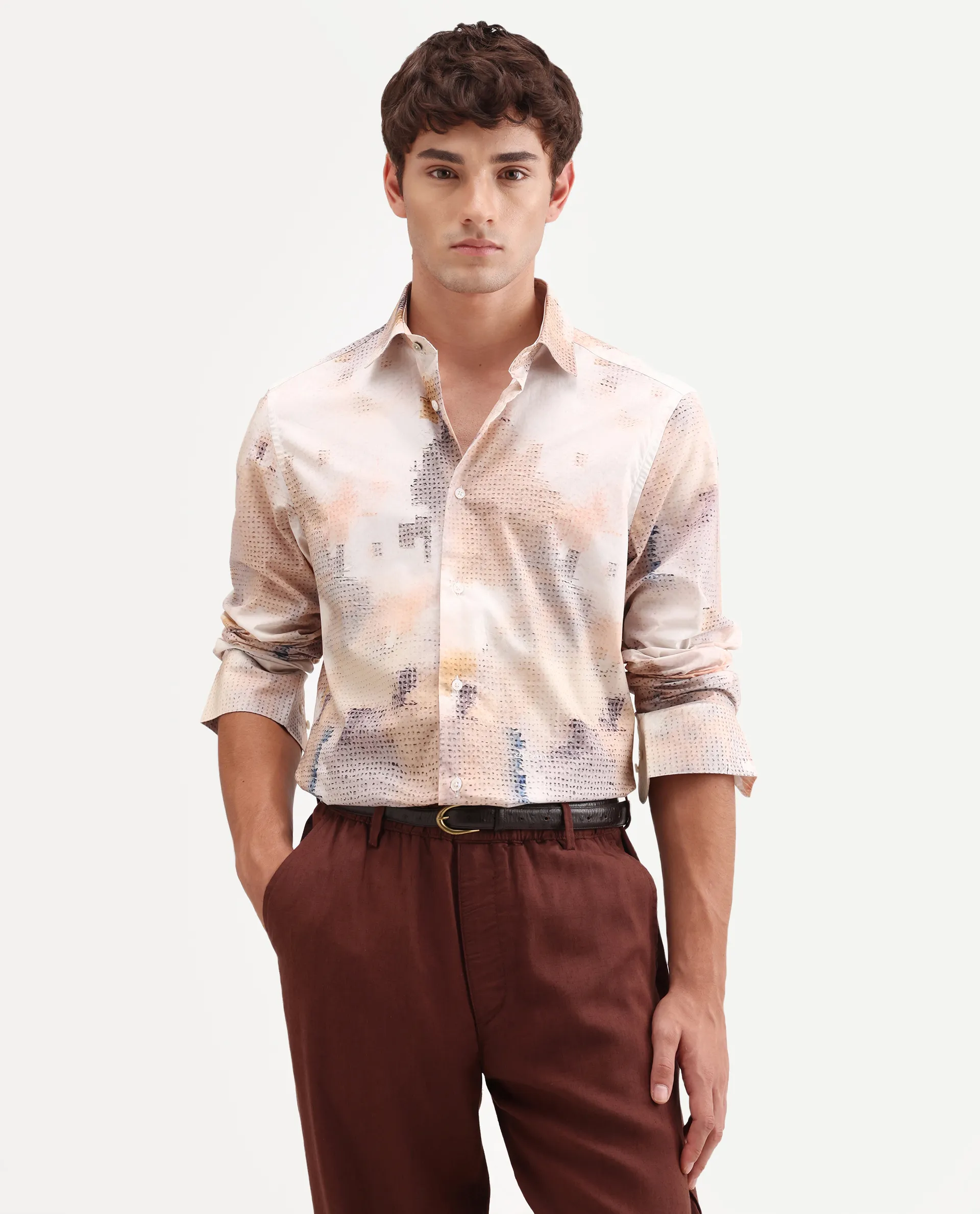 Rare Rabbit Men's Kesp Off White Cotton Fabric Full Sleeve Regular Fit Abstract Print Shirt - Image 4