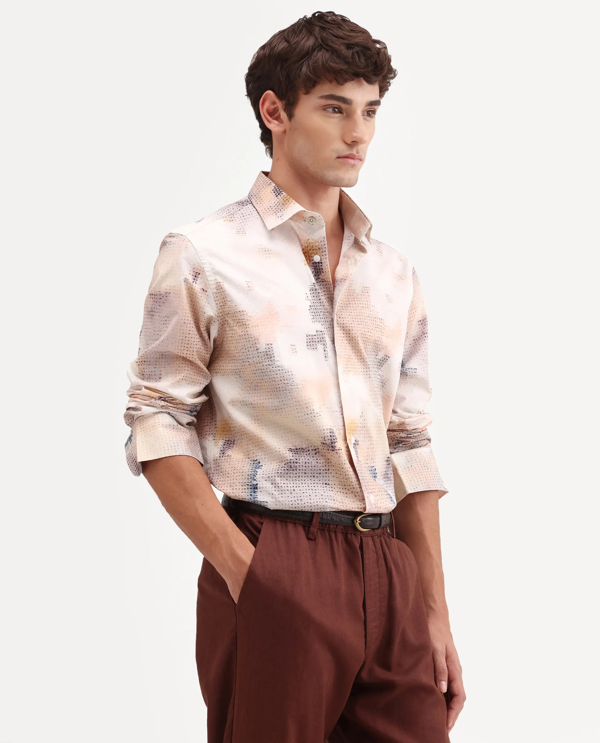 Rare Rabbit Men's Kesp Off White Cotton Fabric Full Sleeve Regular Fit Abstract Print Shirt - Image 5