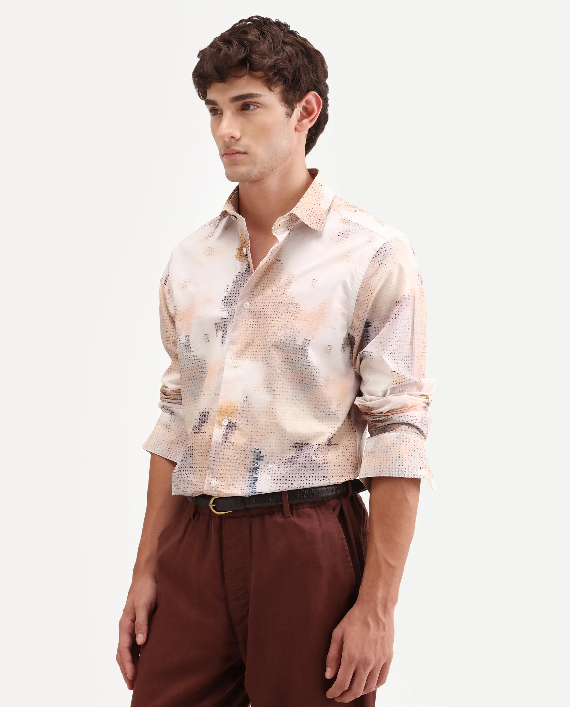 Rare Rabbit Men's Kesp Off White Cotton Fabric Full Sleeve Regular Fit Abstract Print Shirt - Image 6