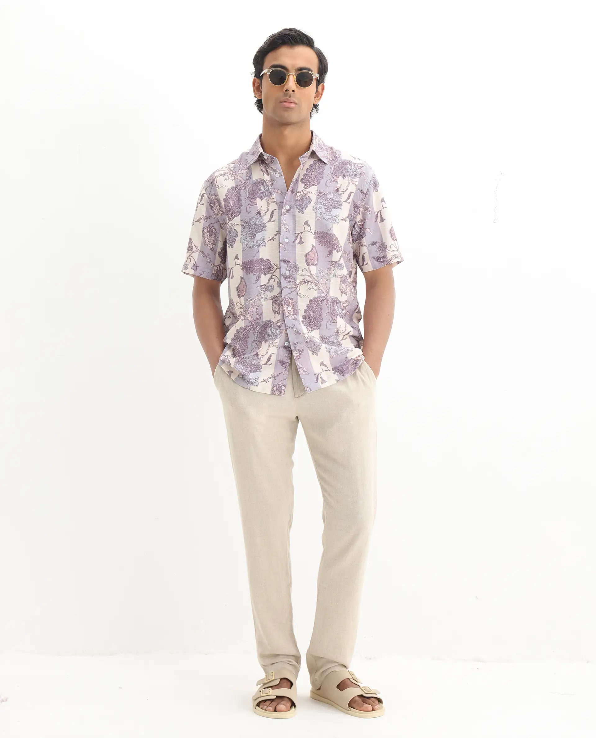 Rare Rabbit Men's Kexil Off Whte Viscose Blend Digital Print Relaxed Fit Half Sleeve Collared Shirt - Image 2