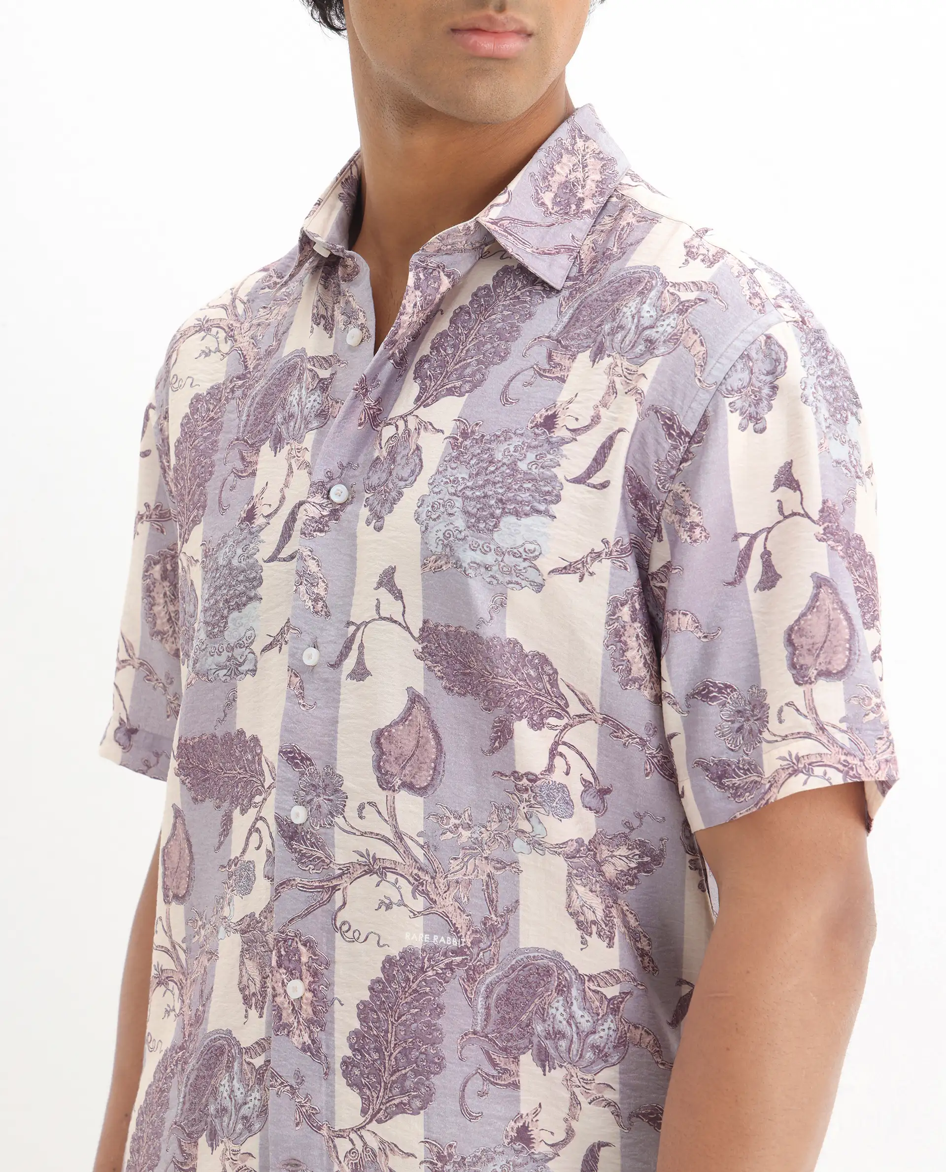 Rare Rabbit Men's Kexil Off Whte Viscose Blend Digital Print Relaxed Fit Half Sleeve Collared Shirt - Image 3