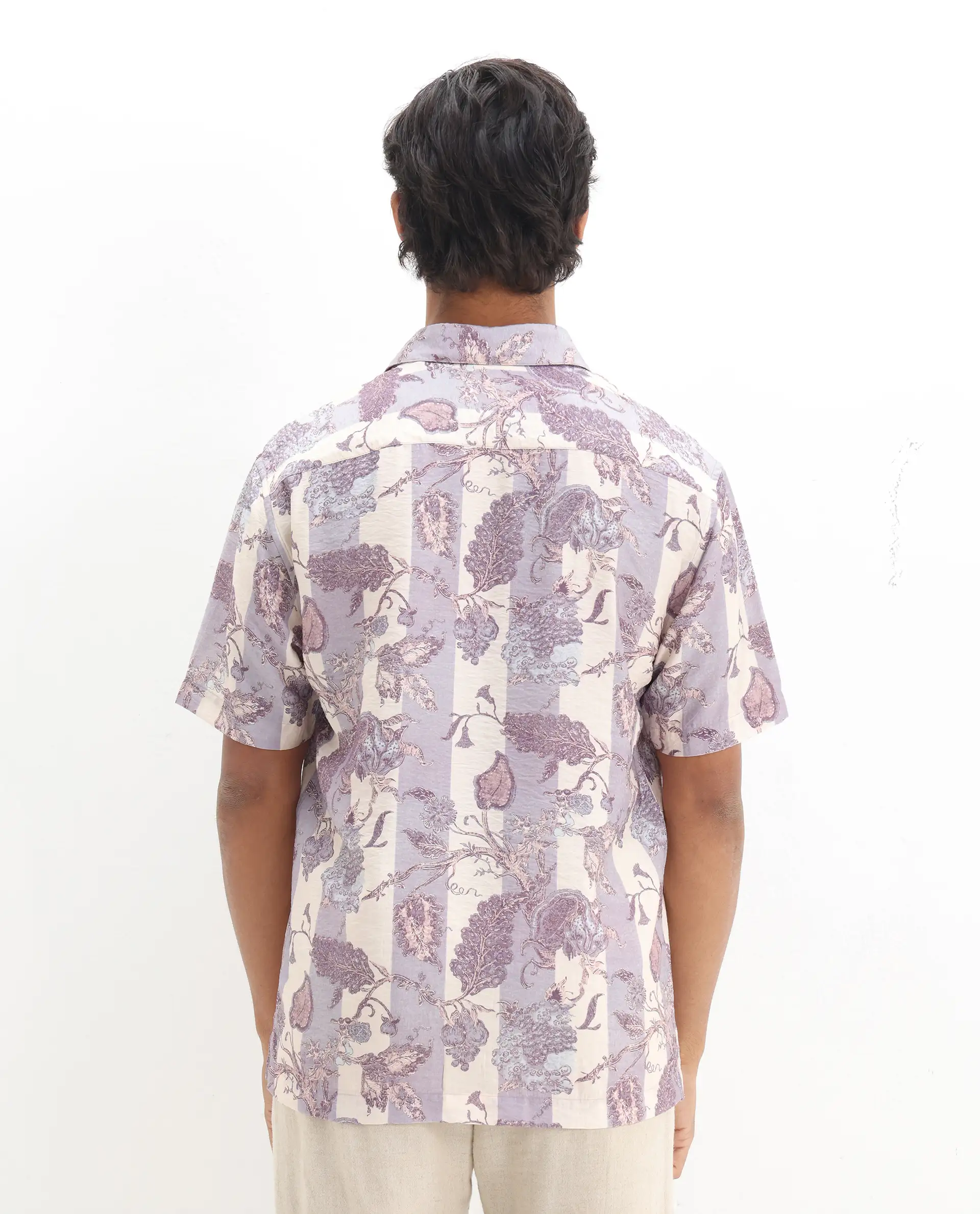 Rare Rabbit Men's Kexil Off Whte Viscose Blend Digital Print Relaxed Fit Half Sleeve Collared Shirt - Image 4