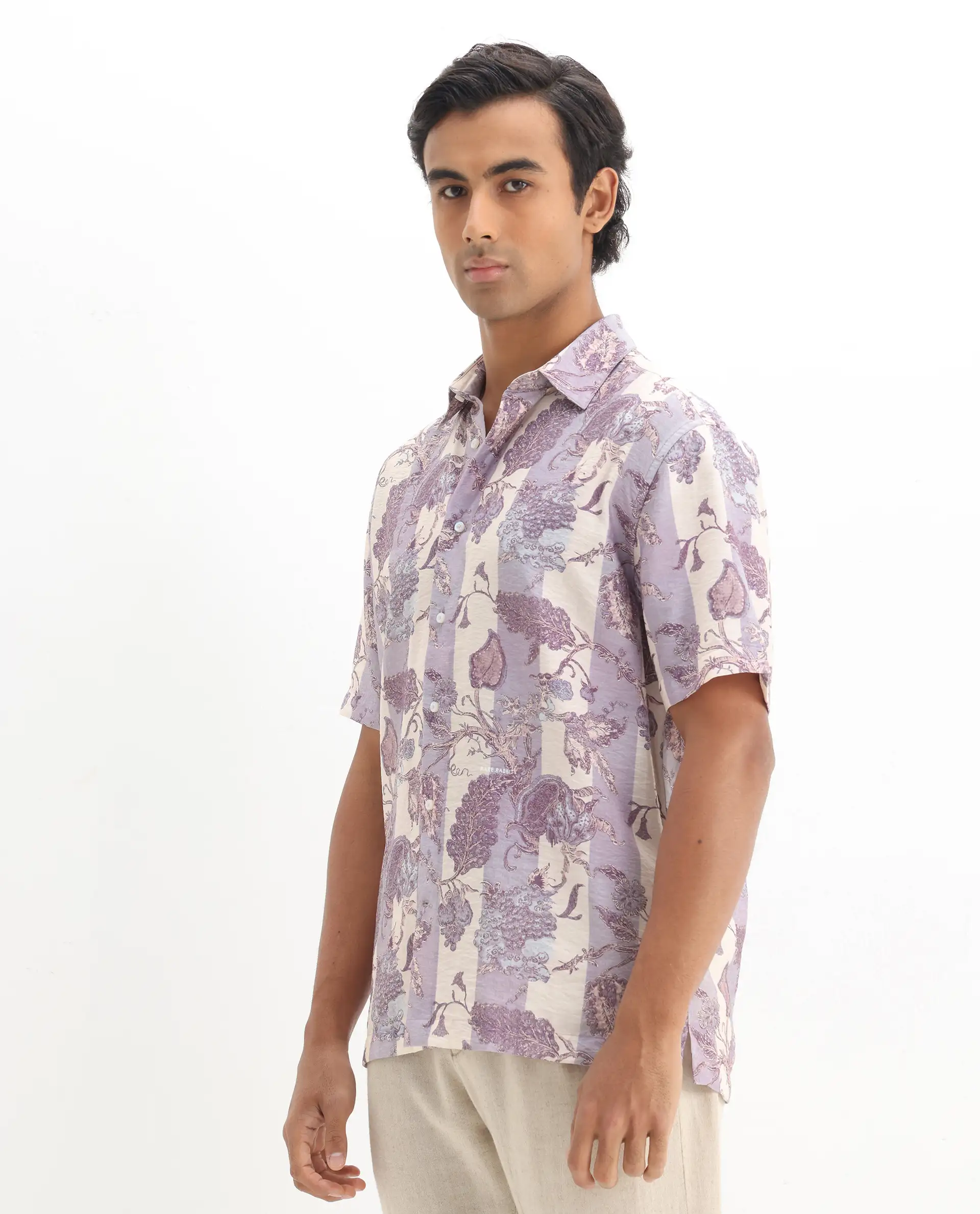 Rare Rabbit Men's Kexil Off Whte Viscose Blend Digital Print Relaxed Fit Half Sleeve Collared Shirt - Image 6