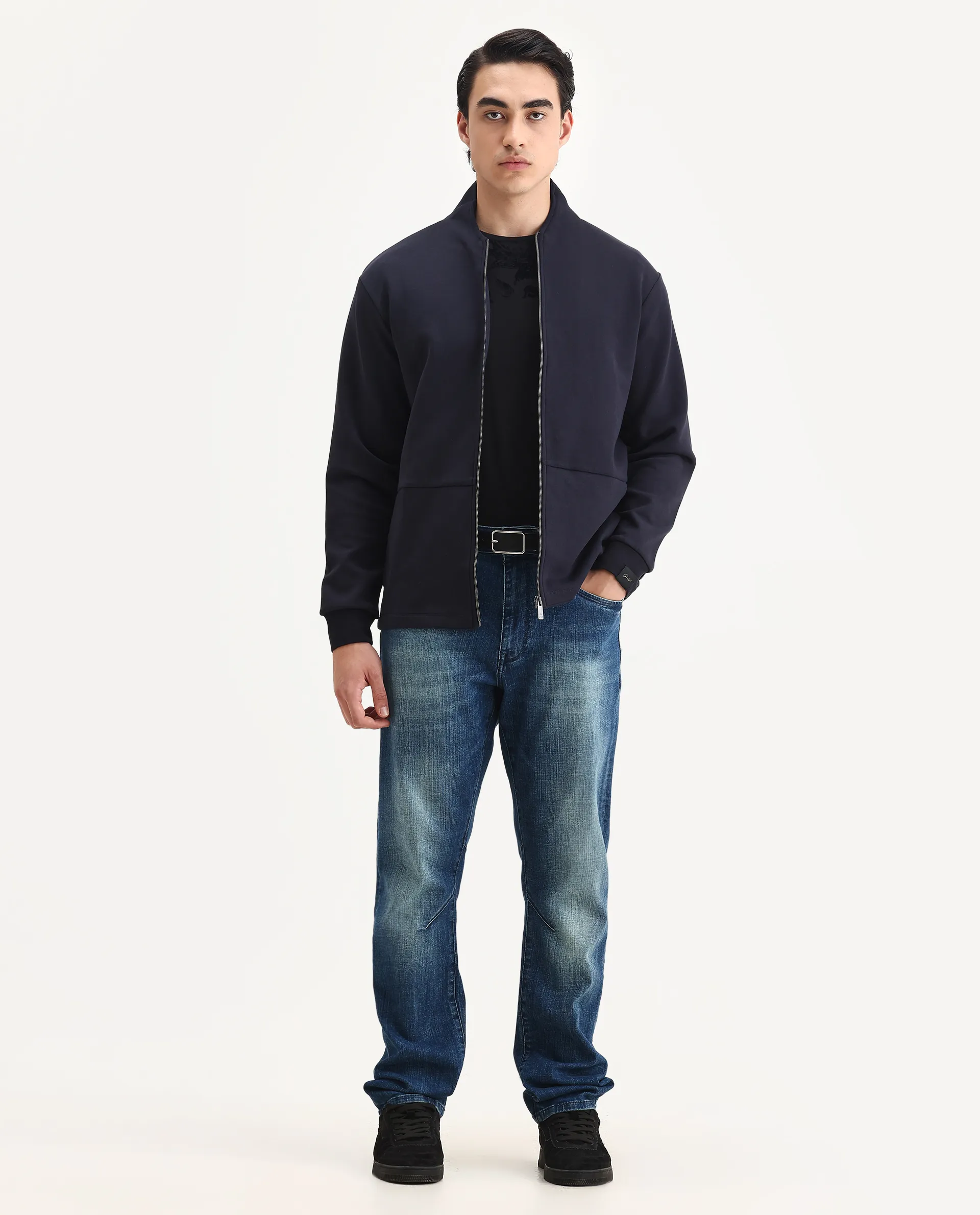 Rare Rabbit Men's Cotton Blend Plain Regular Fit Full Sleeve High Neck Sweatshirt - Image 2