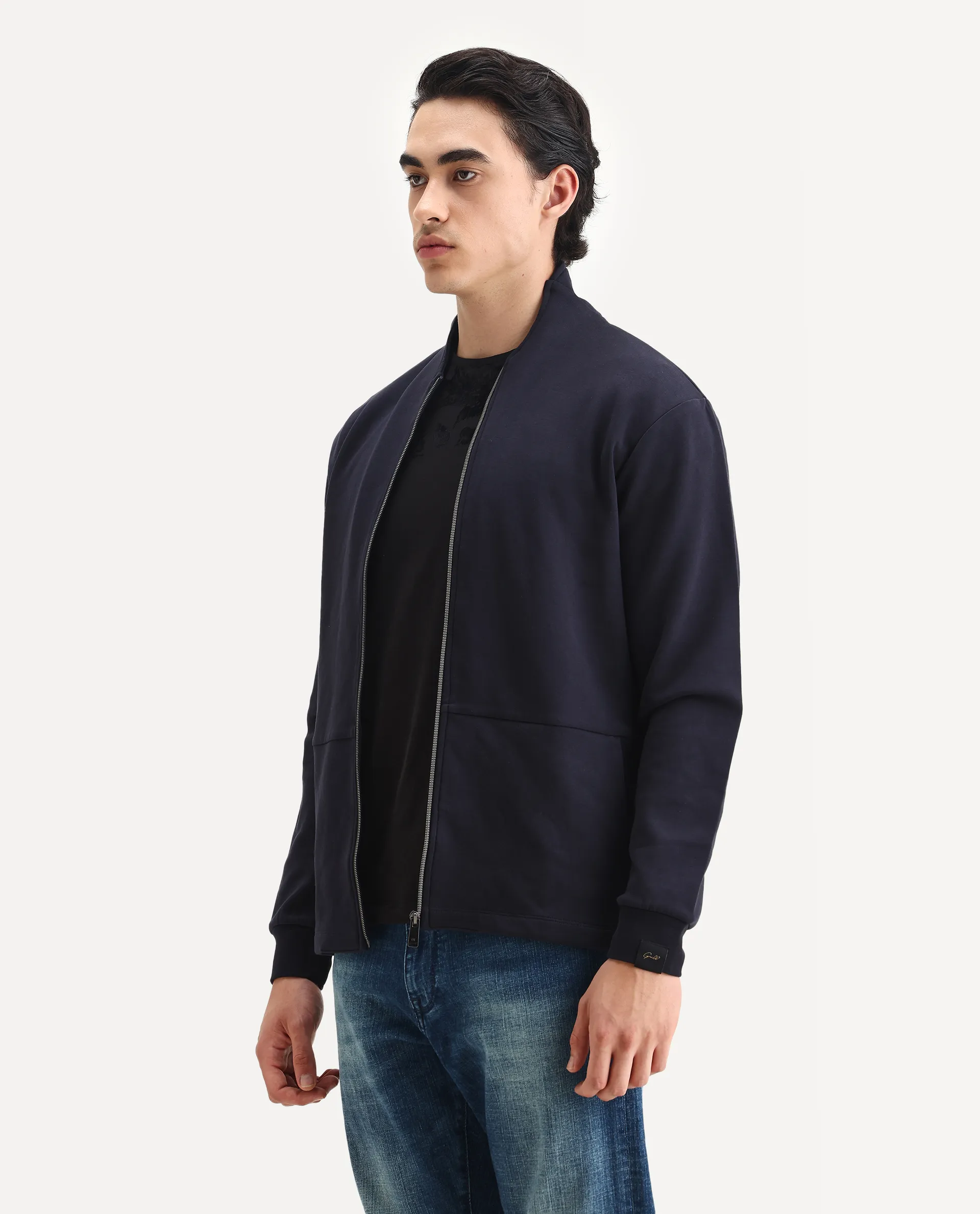 Rare Rabbit Men's Cotton Blend Plain Regular Fit Full Sleeve High Neck Sweatshirt - Image 4