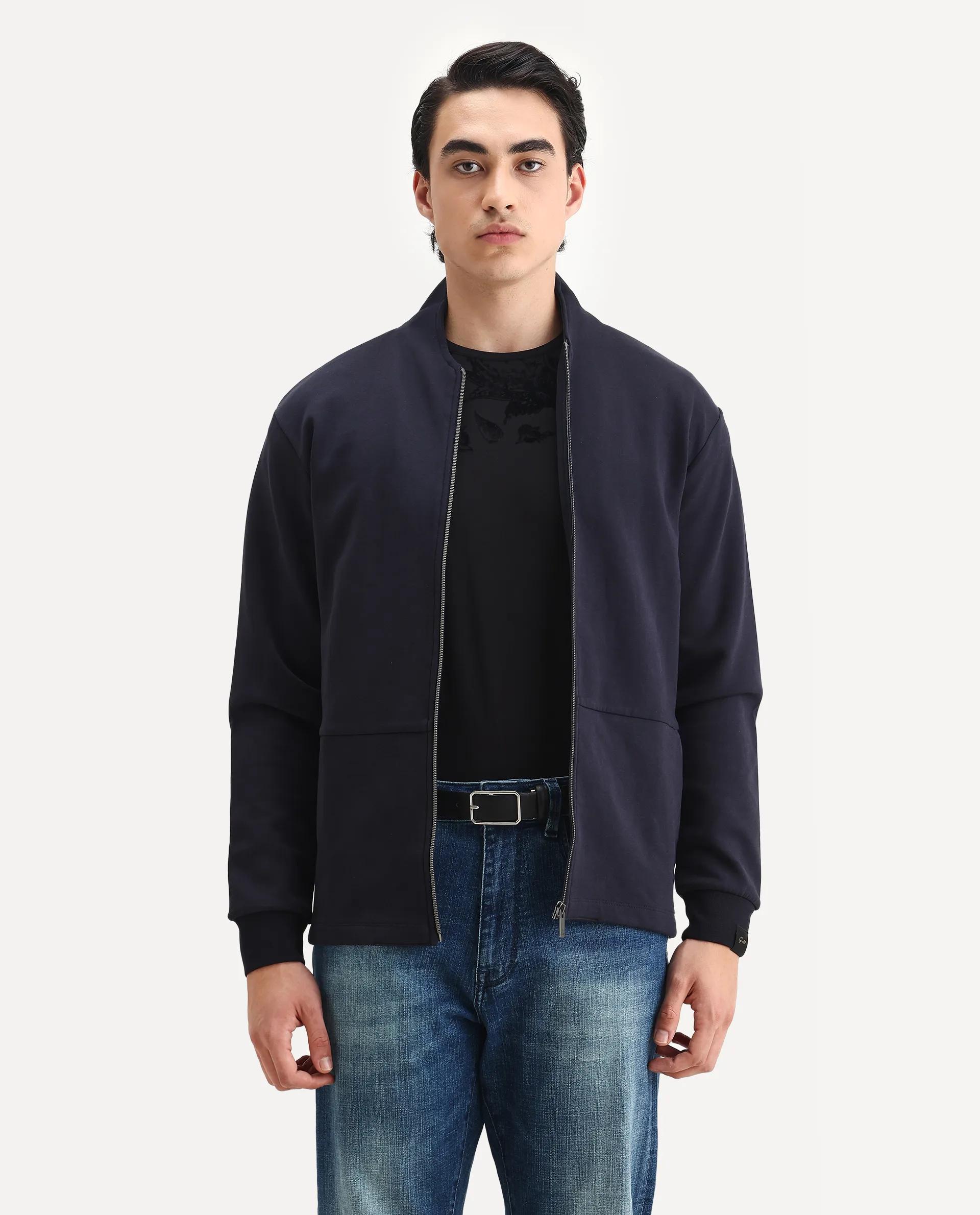 Rare Rabbit Men's Cotton Blend Plain Regular Fit Full Sleeve High Neck Sweatshirt - Image 6