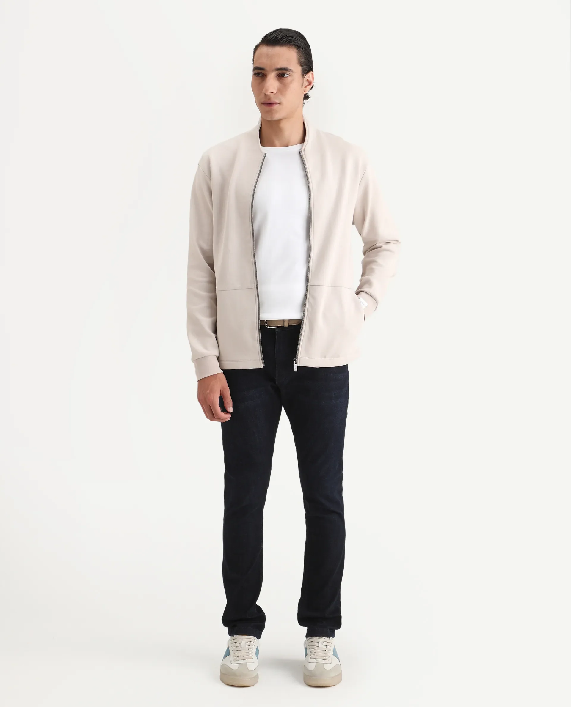 Rare Rabbit Men's Kezi Off White Cotton Blend Plain Regular Fit Full Sleeve High Neck Sweatshirt - Image 2