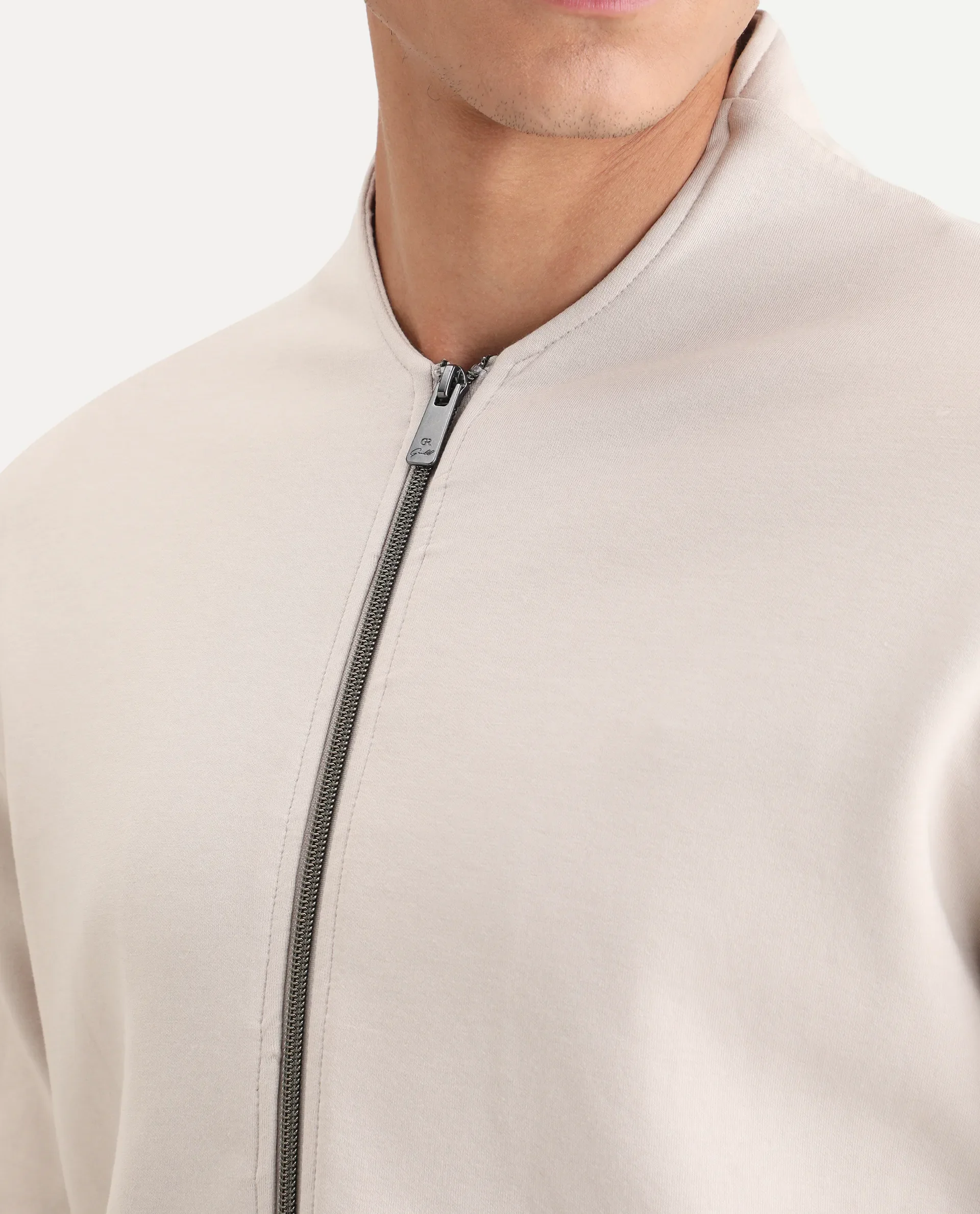 Rare Rabbit Men's Kezi Off White Cotton Blend Plain Regular Fit Full Sleeve High Neck Sweatshirt - Image 3